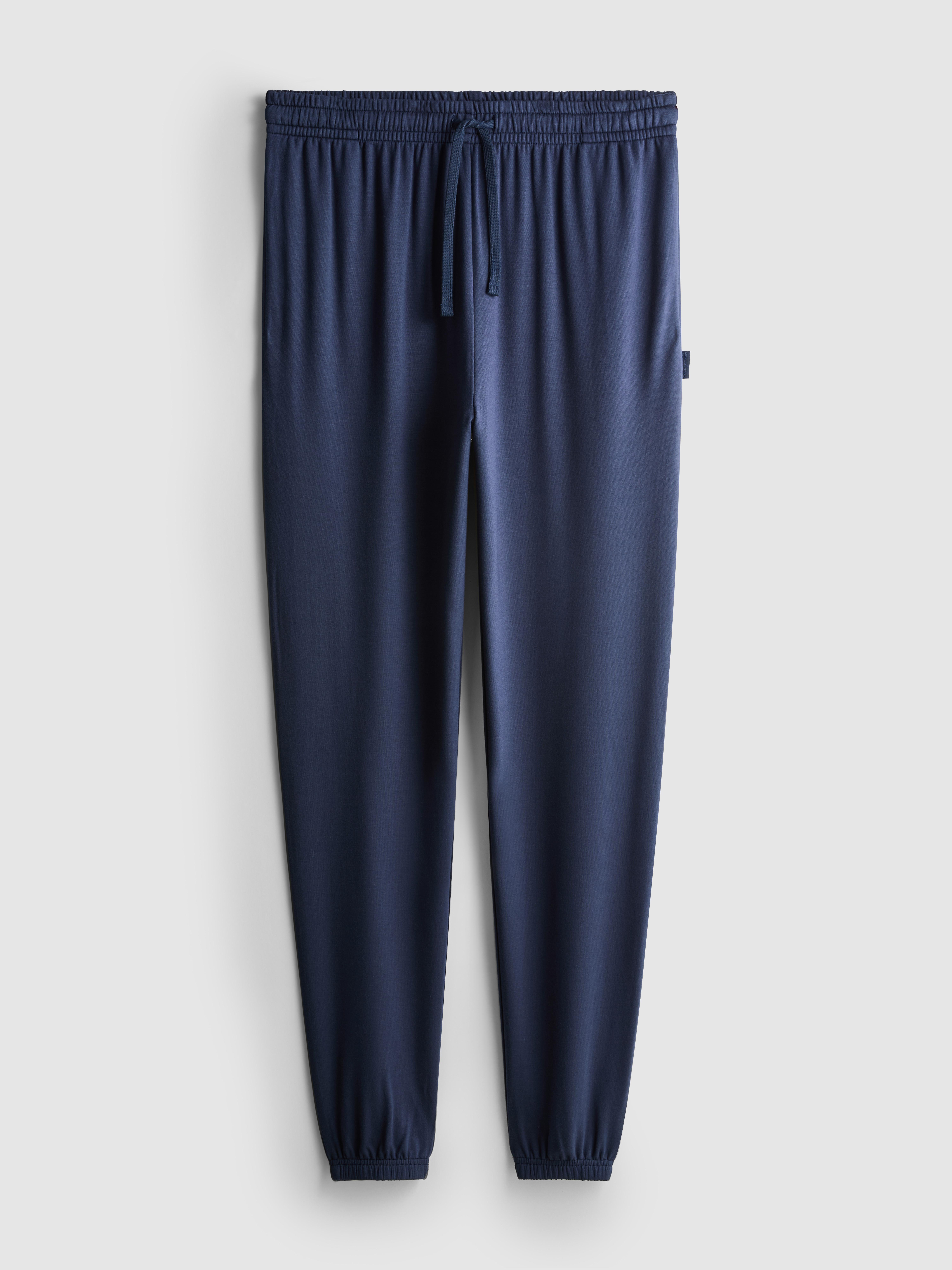 Men's Navy Cuffed-Leg Drawstring Pajama Bottoms