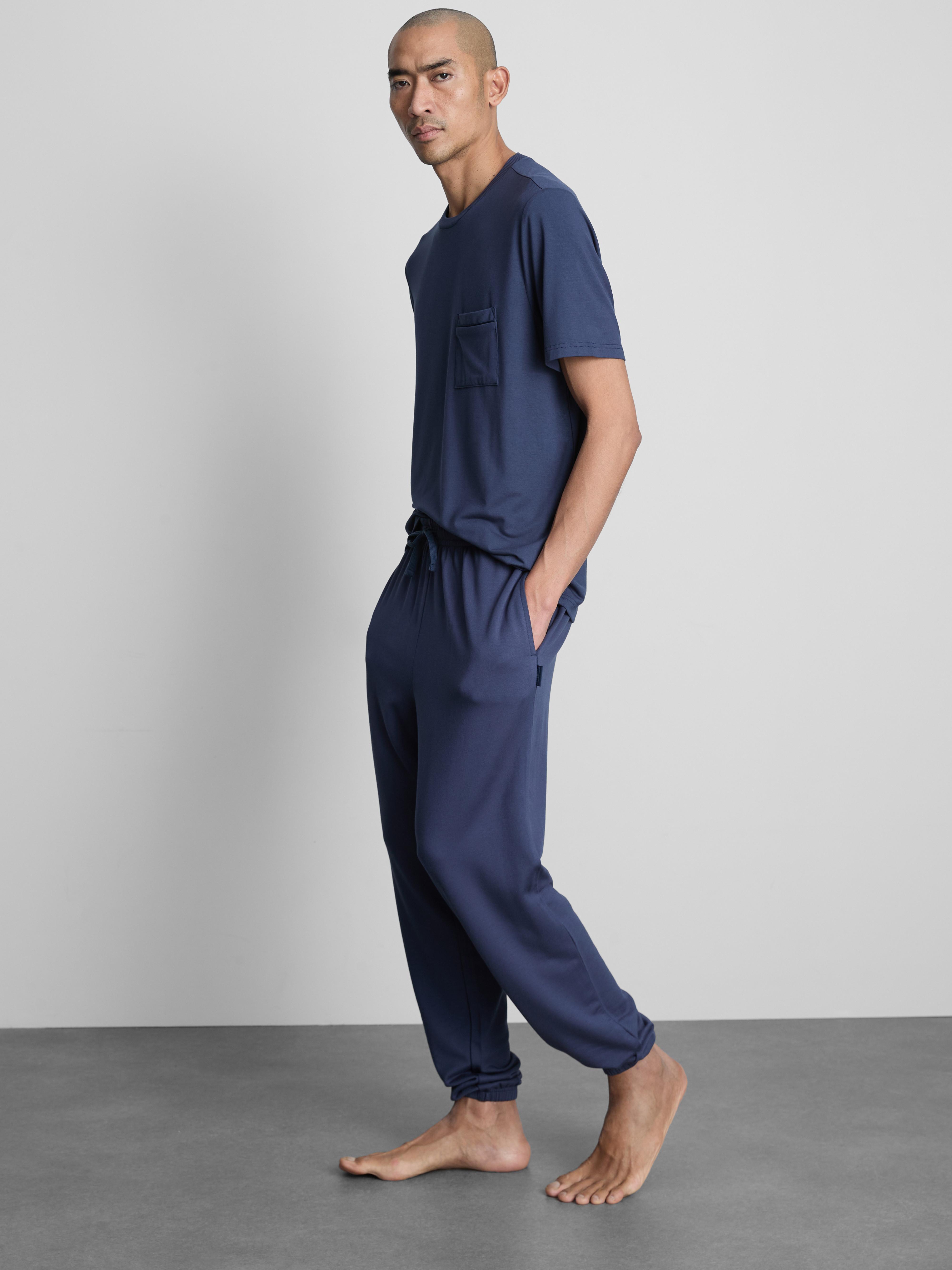 Men's Navy Cuffed-Leg Drawstring Pajama Bottoms