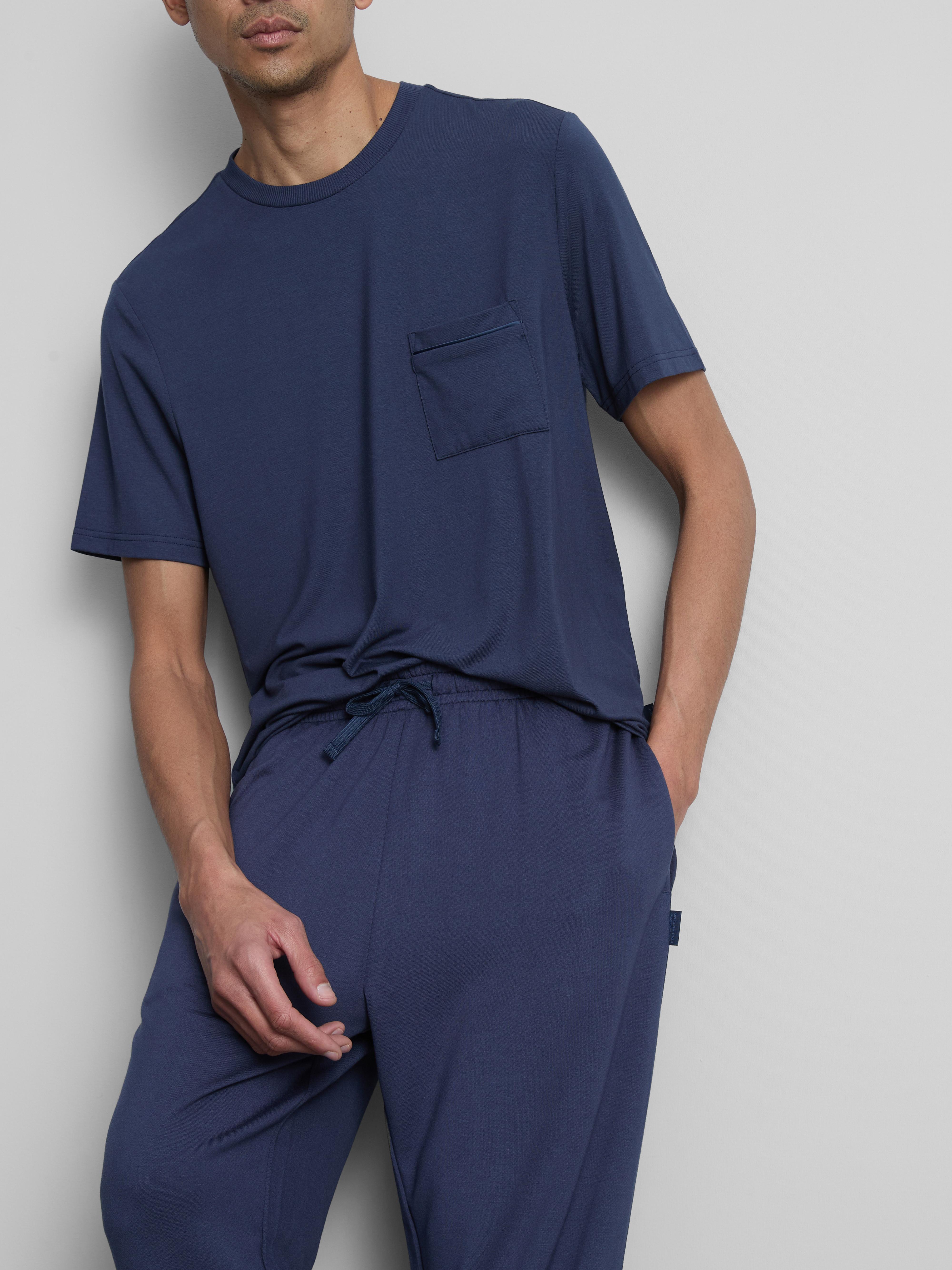 Men's Navy Cuffed-Leg Drawstring Pajama Bottoms