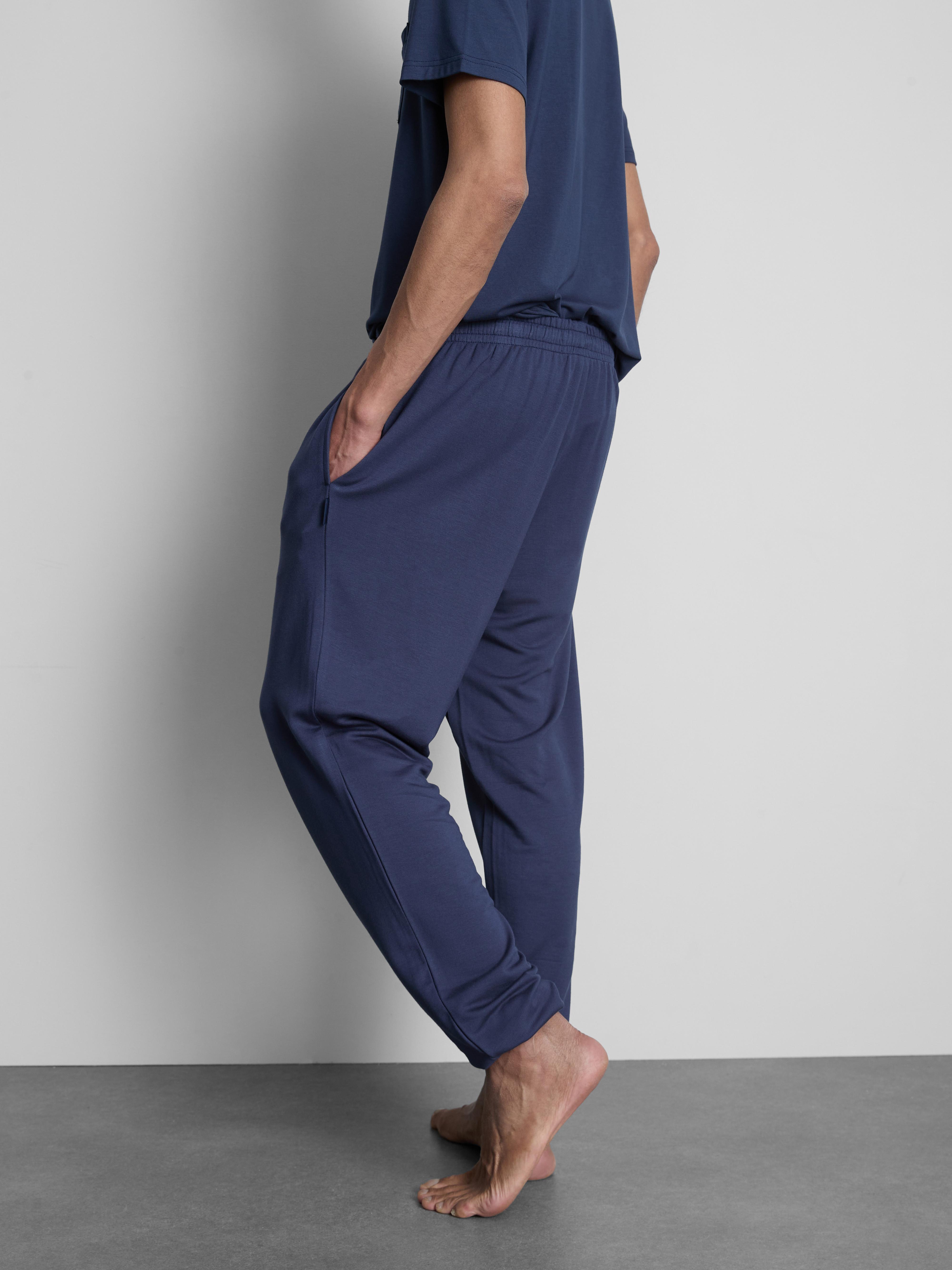 Men's Navy Cuffed-Leg Drawstring Pajama Bottoms