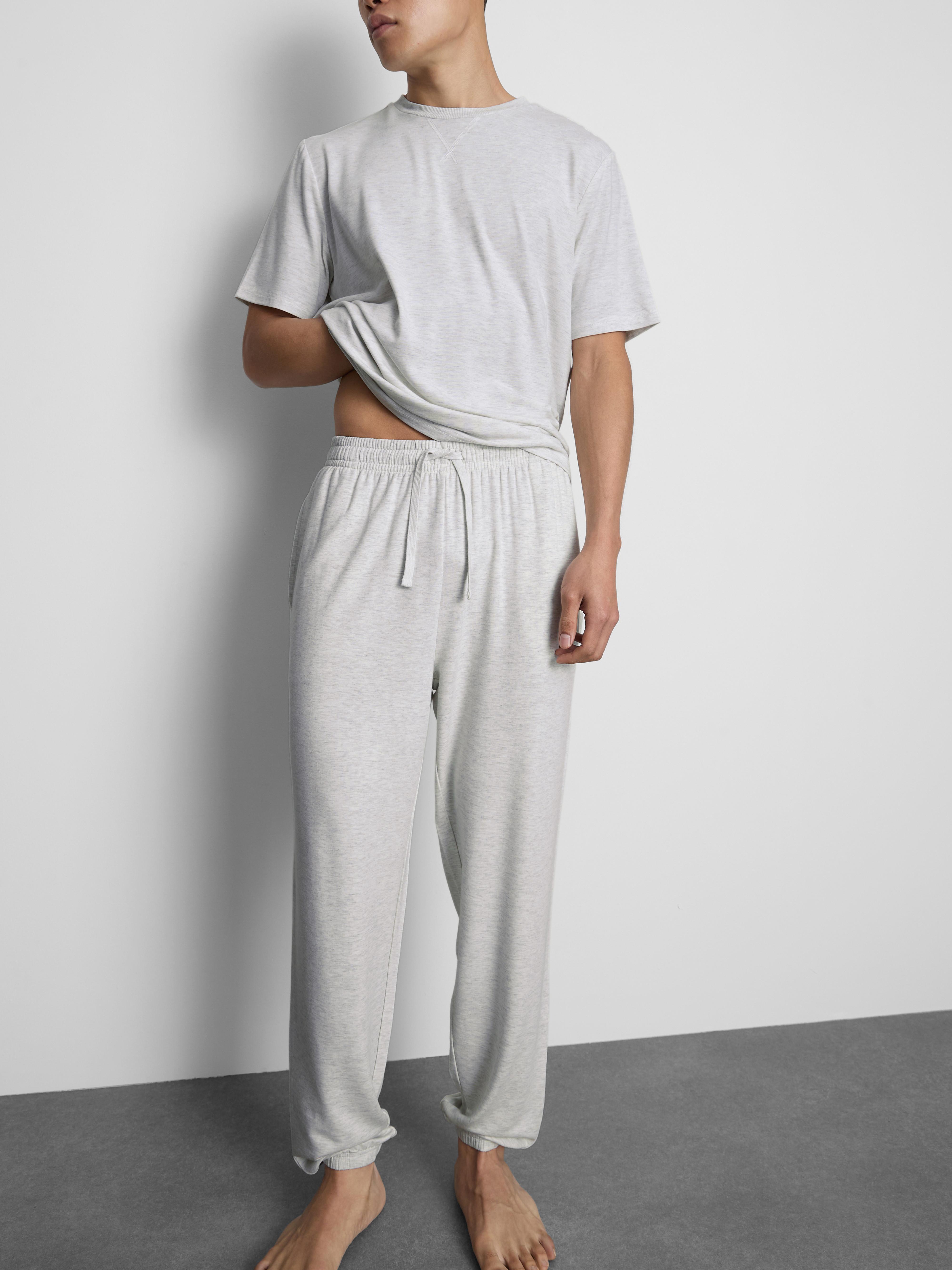 Men's Gray Heather Cuffed-Leg Drawstring Pajama Bottoms