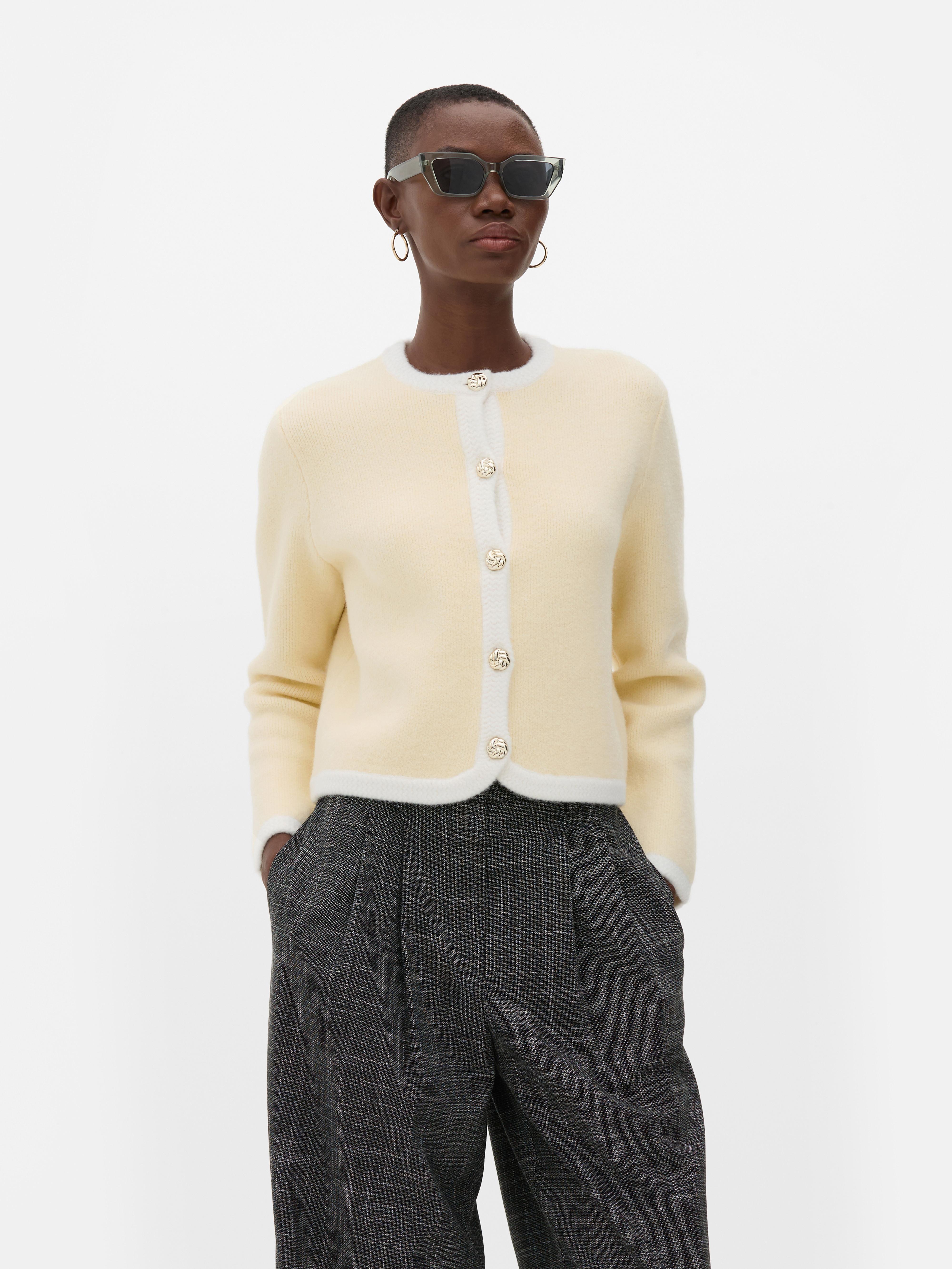 Contrast Trim Button Detail Cardigan