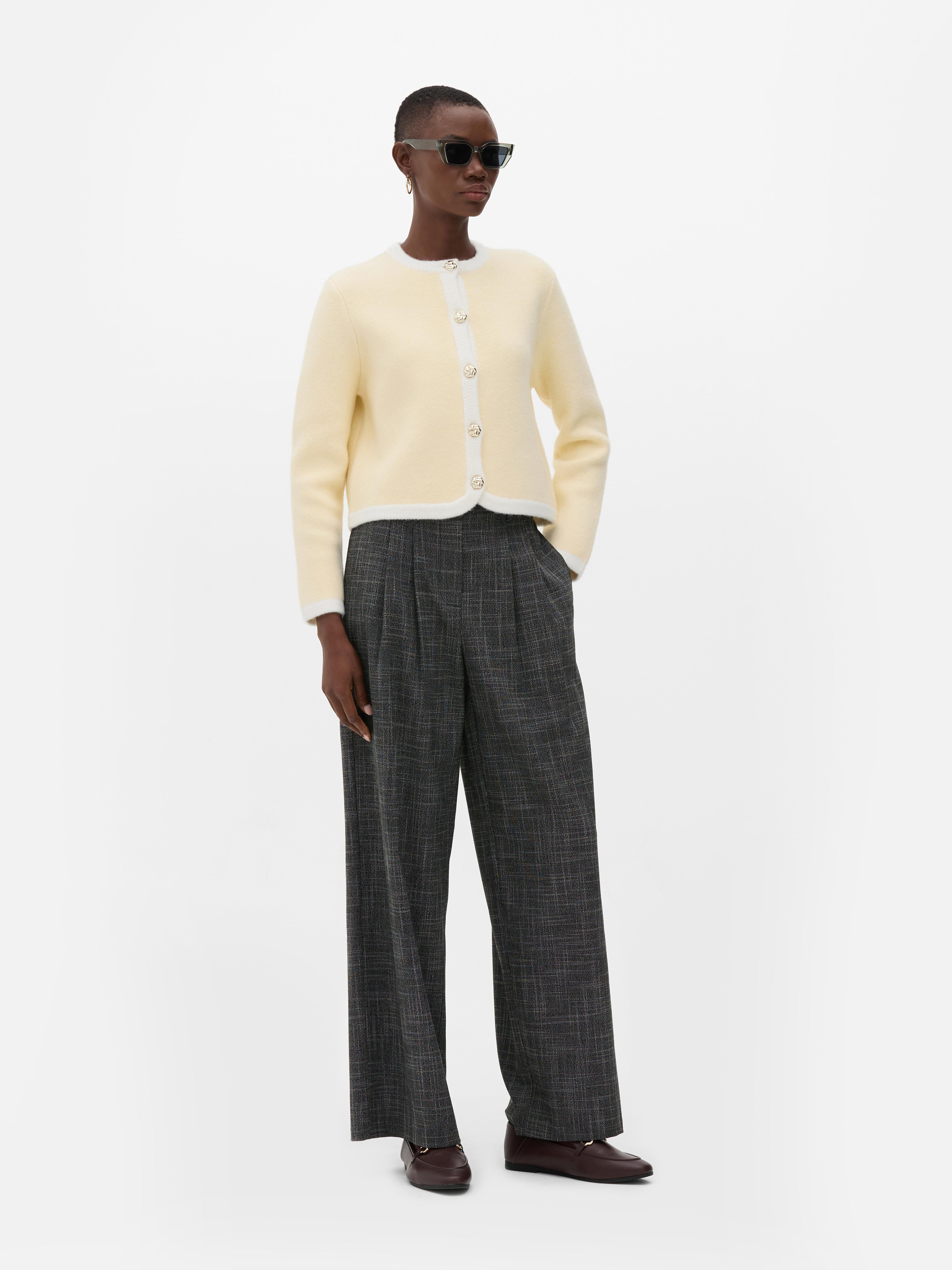 Contrast Trim Button Detail Cardigan
