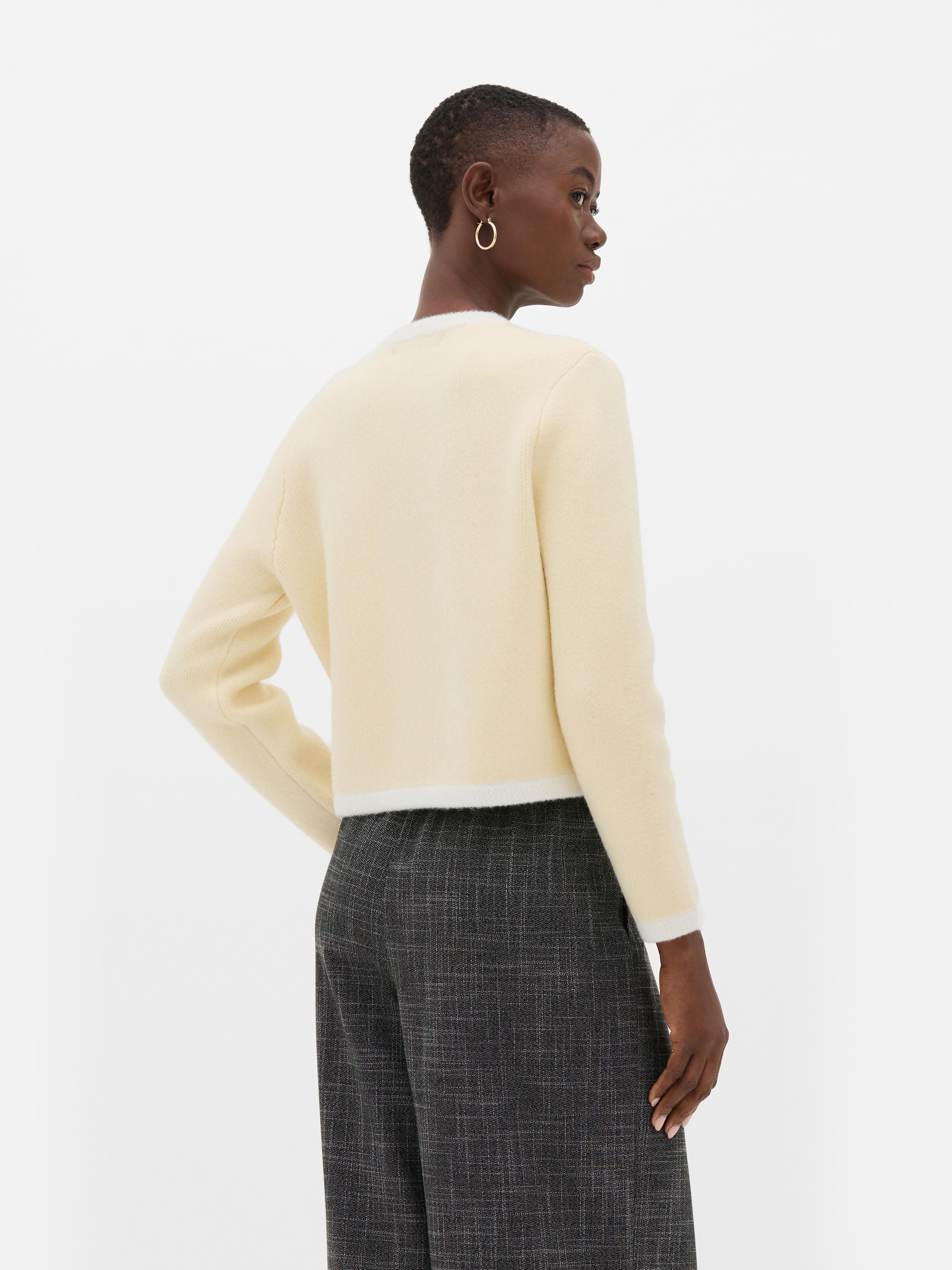 Contrast Trim Button Detail Cardigan