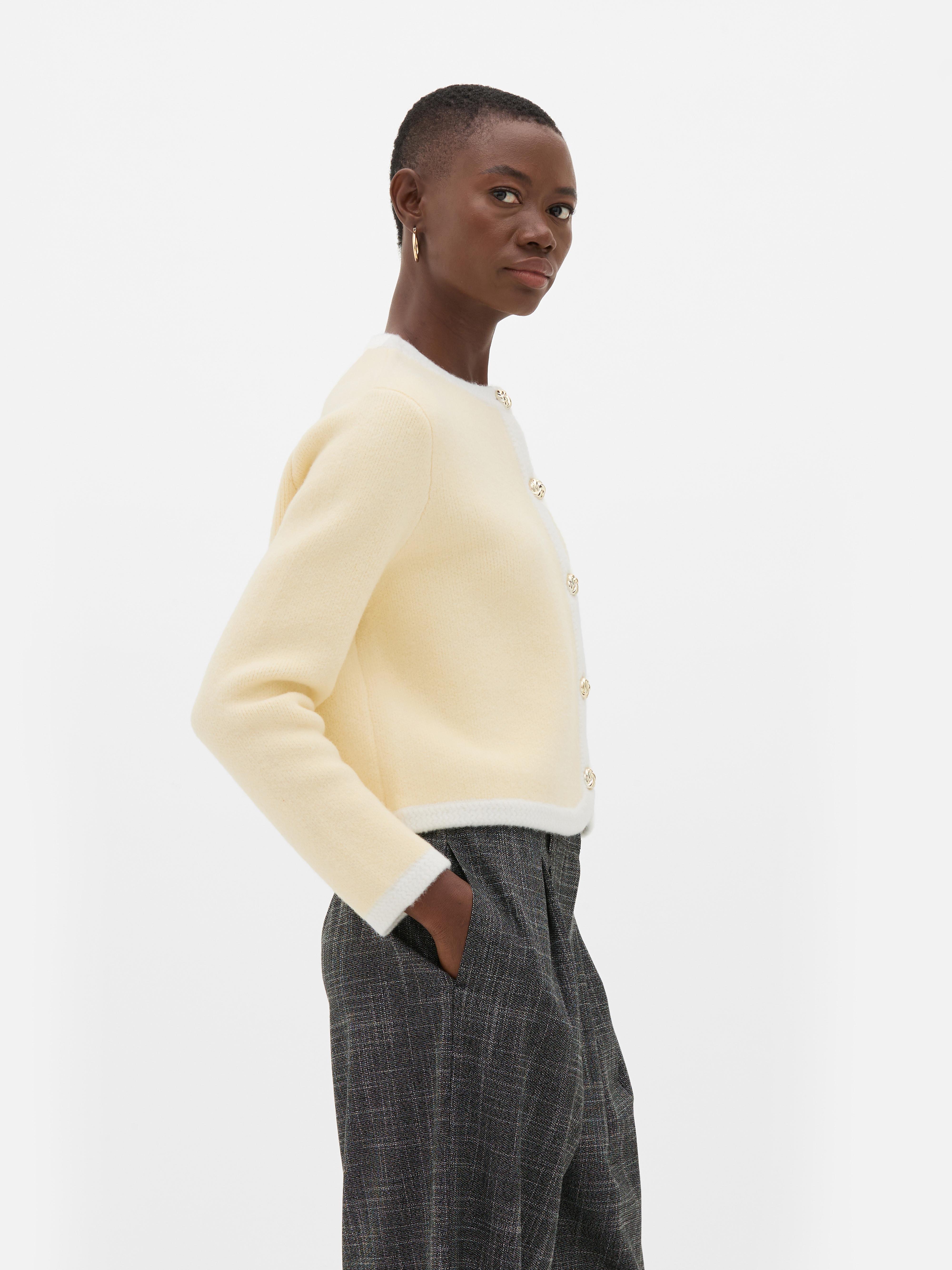 Contrast Trim Button Detail Cardigan