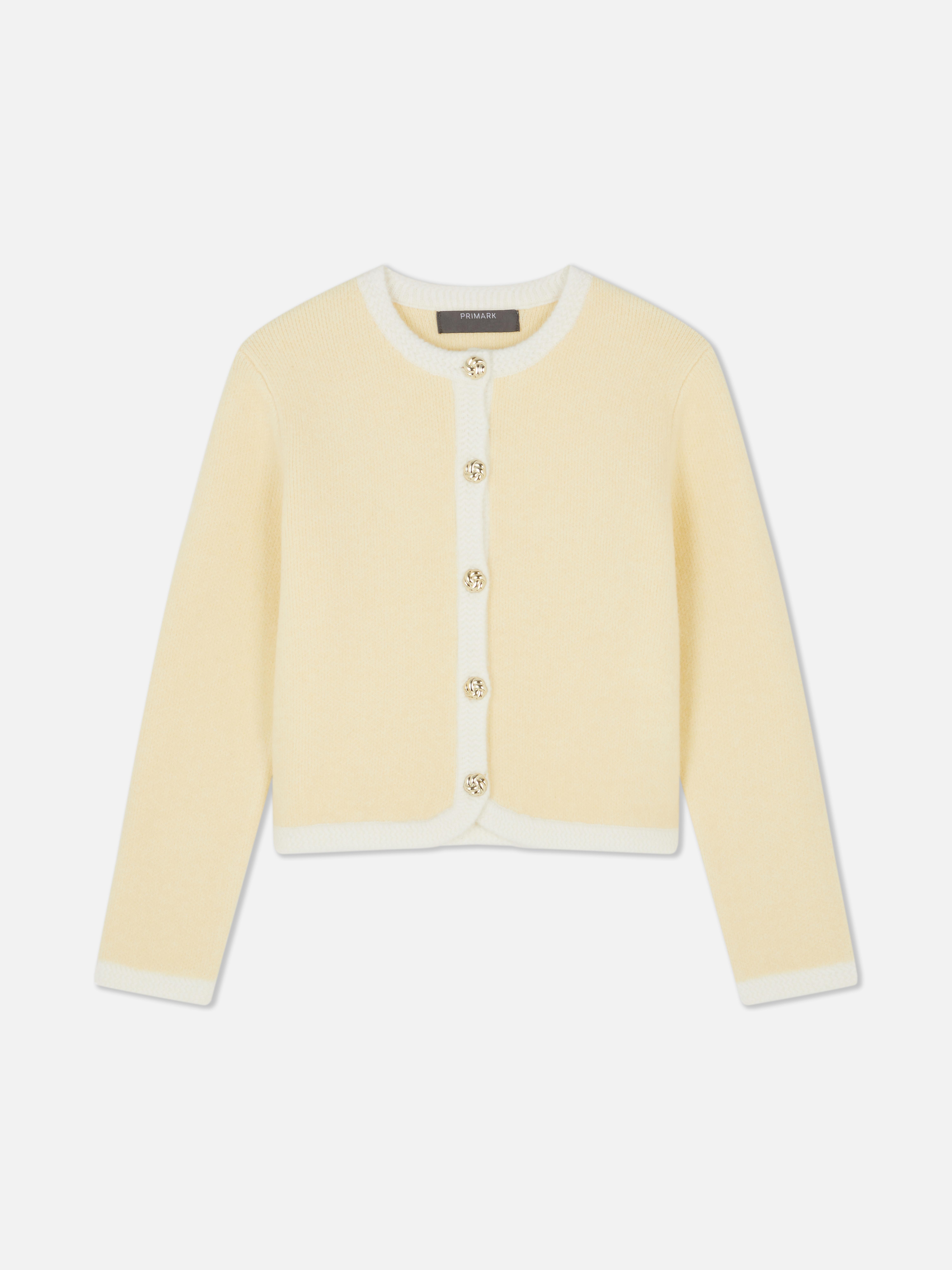 Contrast Trim Button Detail Cardigan