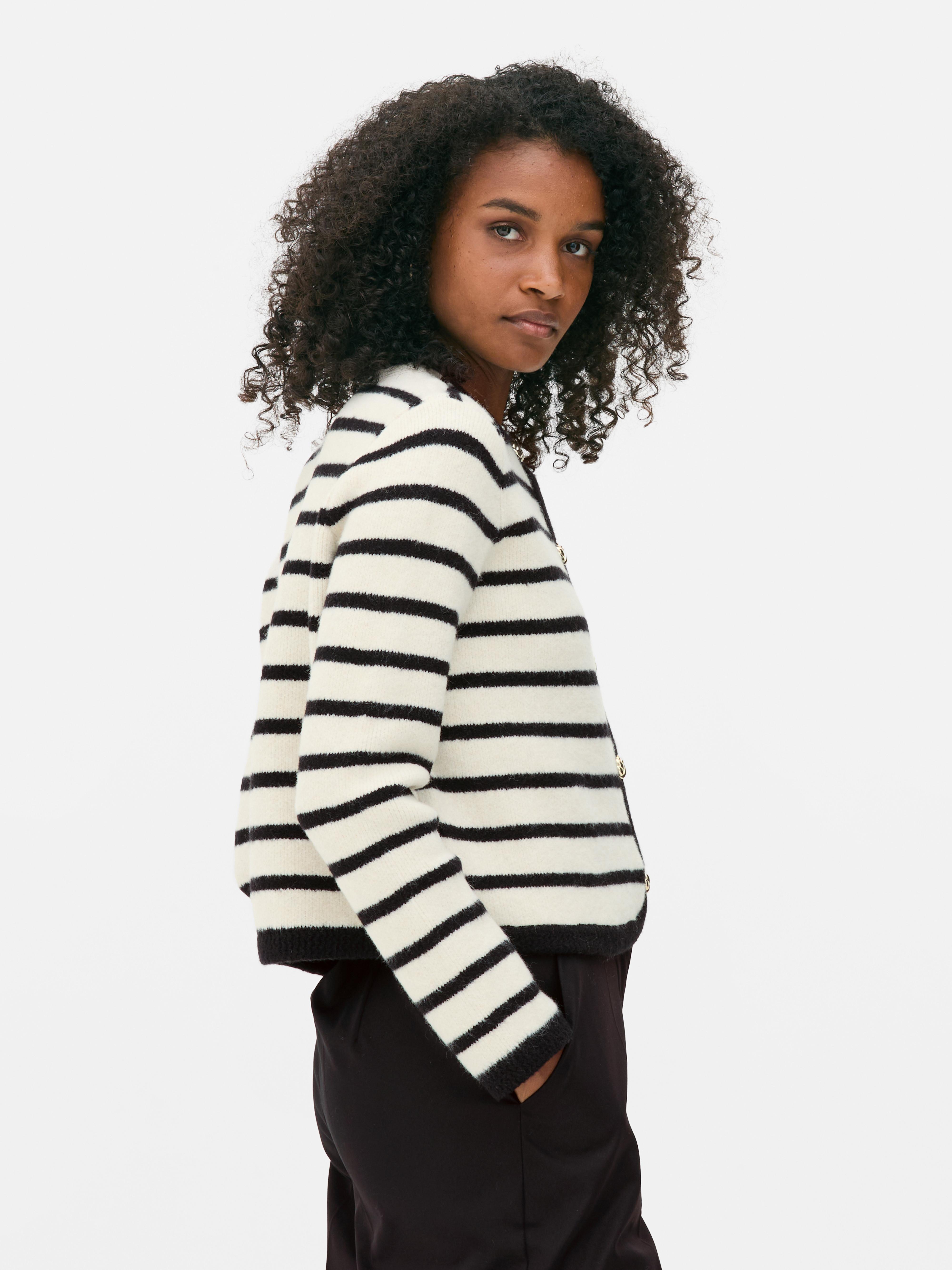 Contrast Trim Button Detail Cardigan