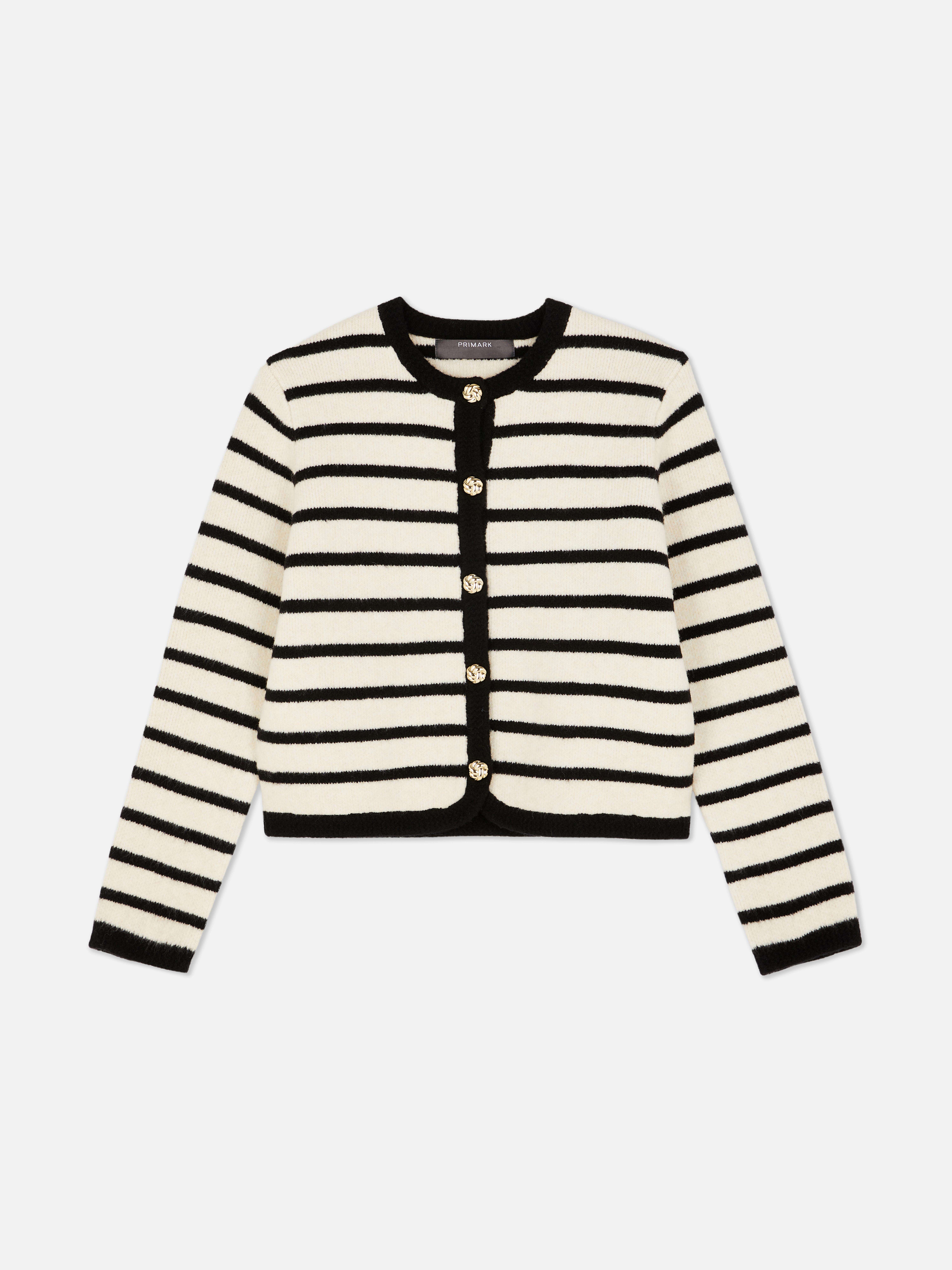 Contrast Trim Button Detail Cardigan