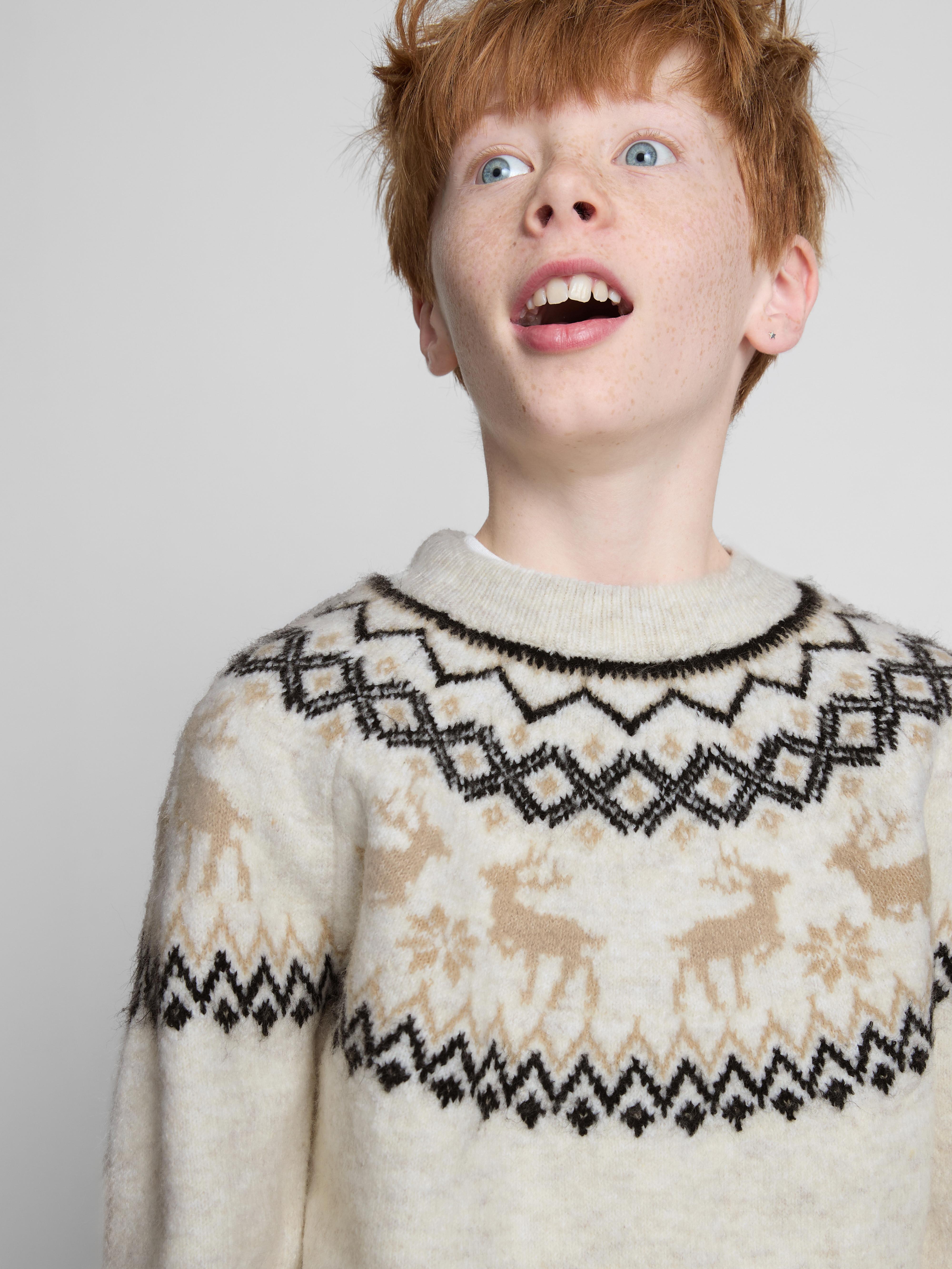 7-15yrs | Kid's Reindeer Fair Isle Family Christmas Jumper