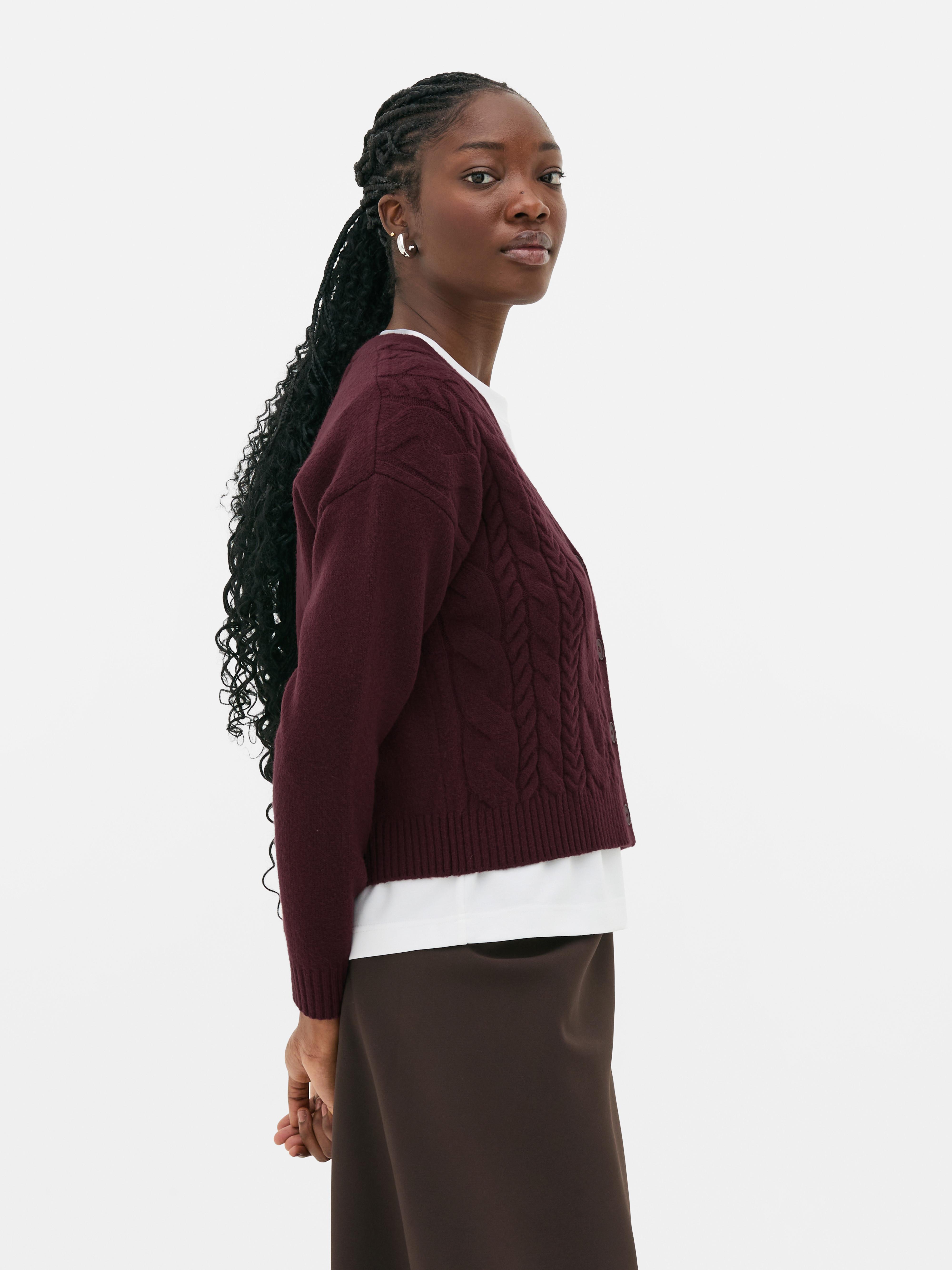 Cardigan in maglia a trecce spessa