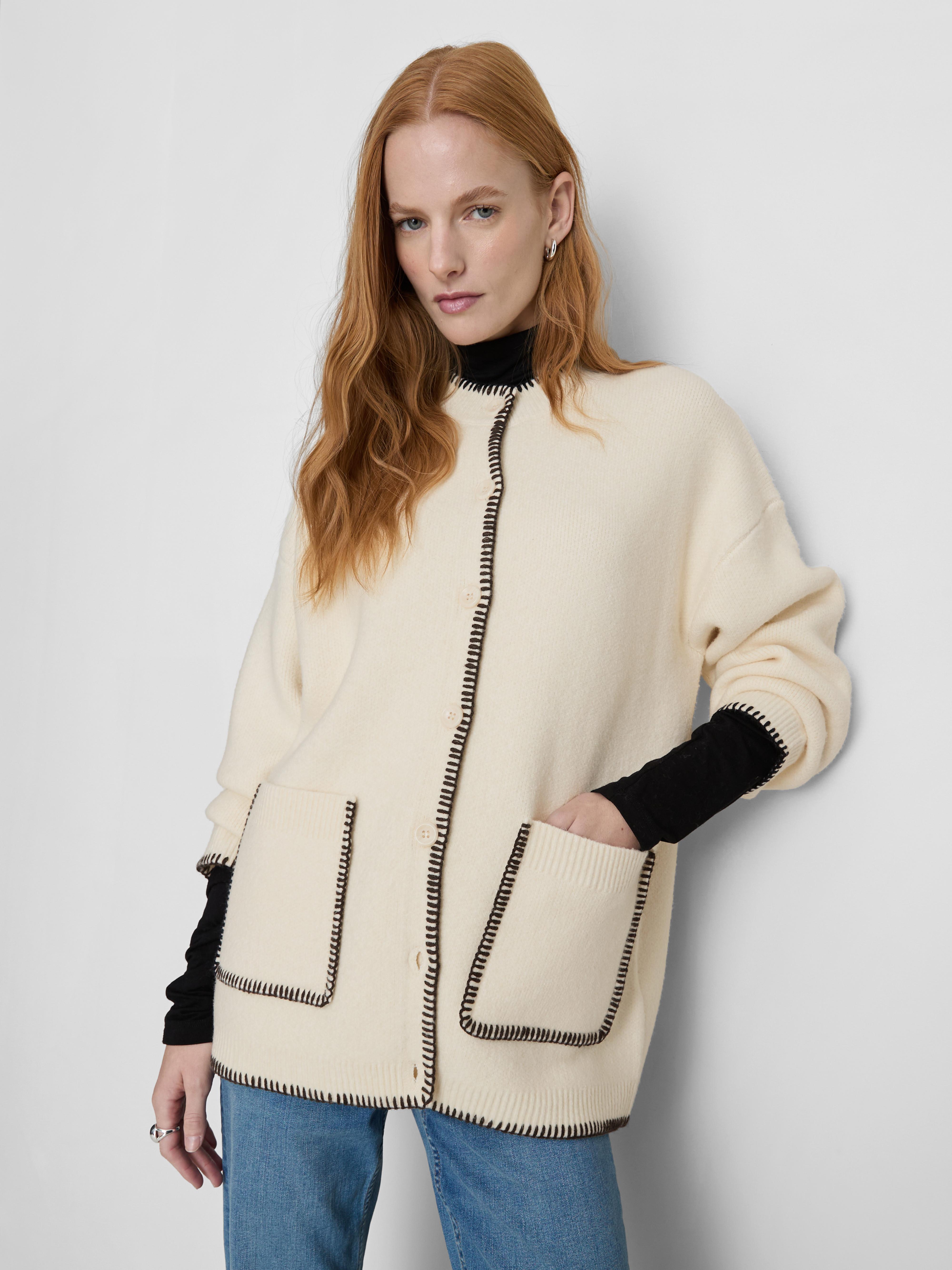 MAJOR FIND | Paula Echevarría Contrast Stitch Cardigan White/Black