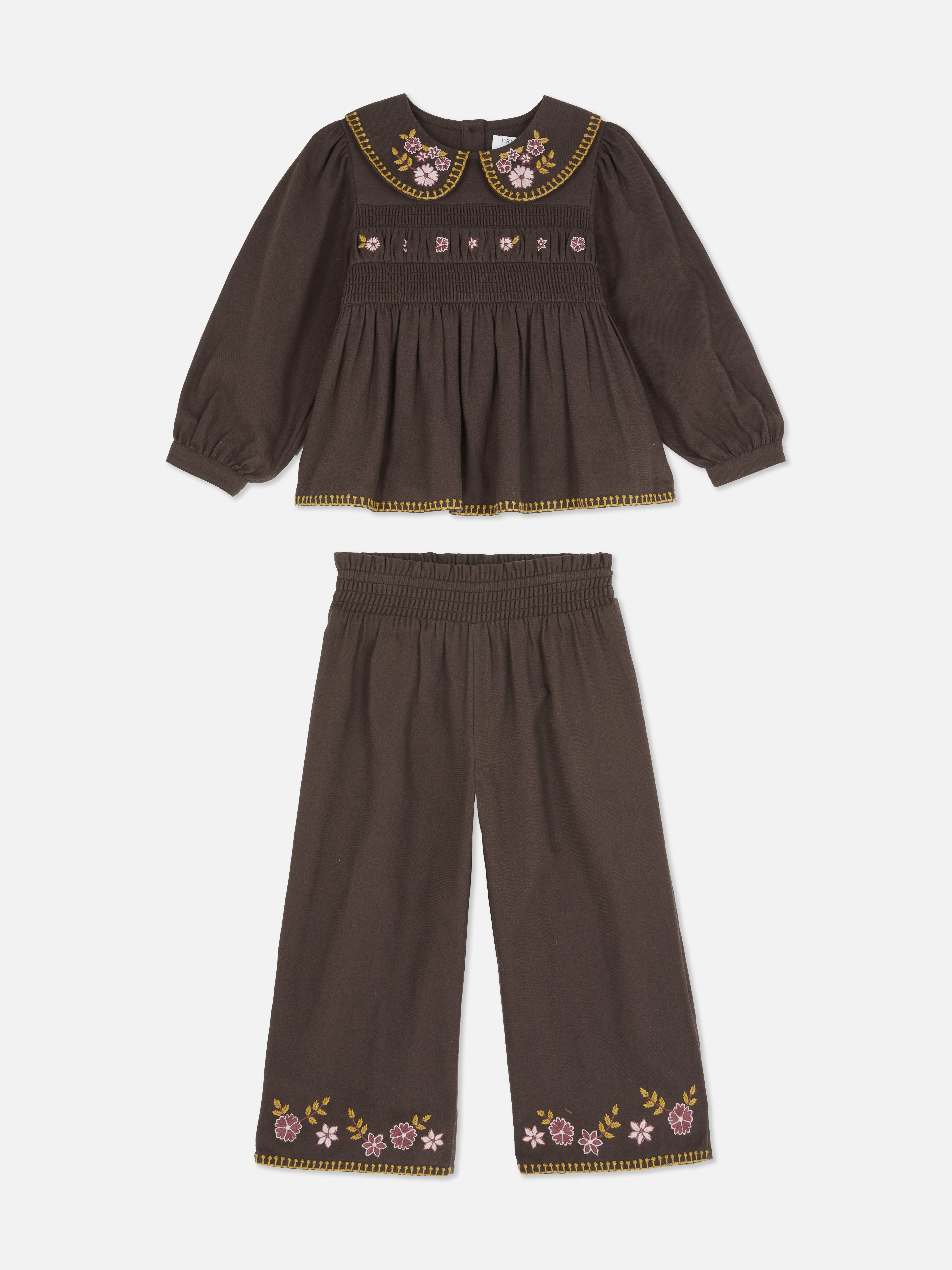 1.5-8yrs | Floral Embroidered Blouse and Trousers Set
