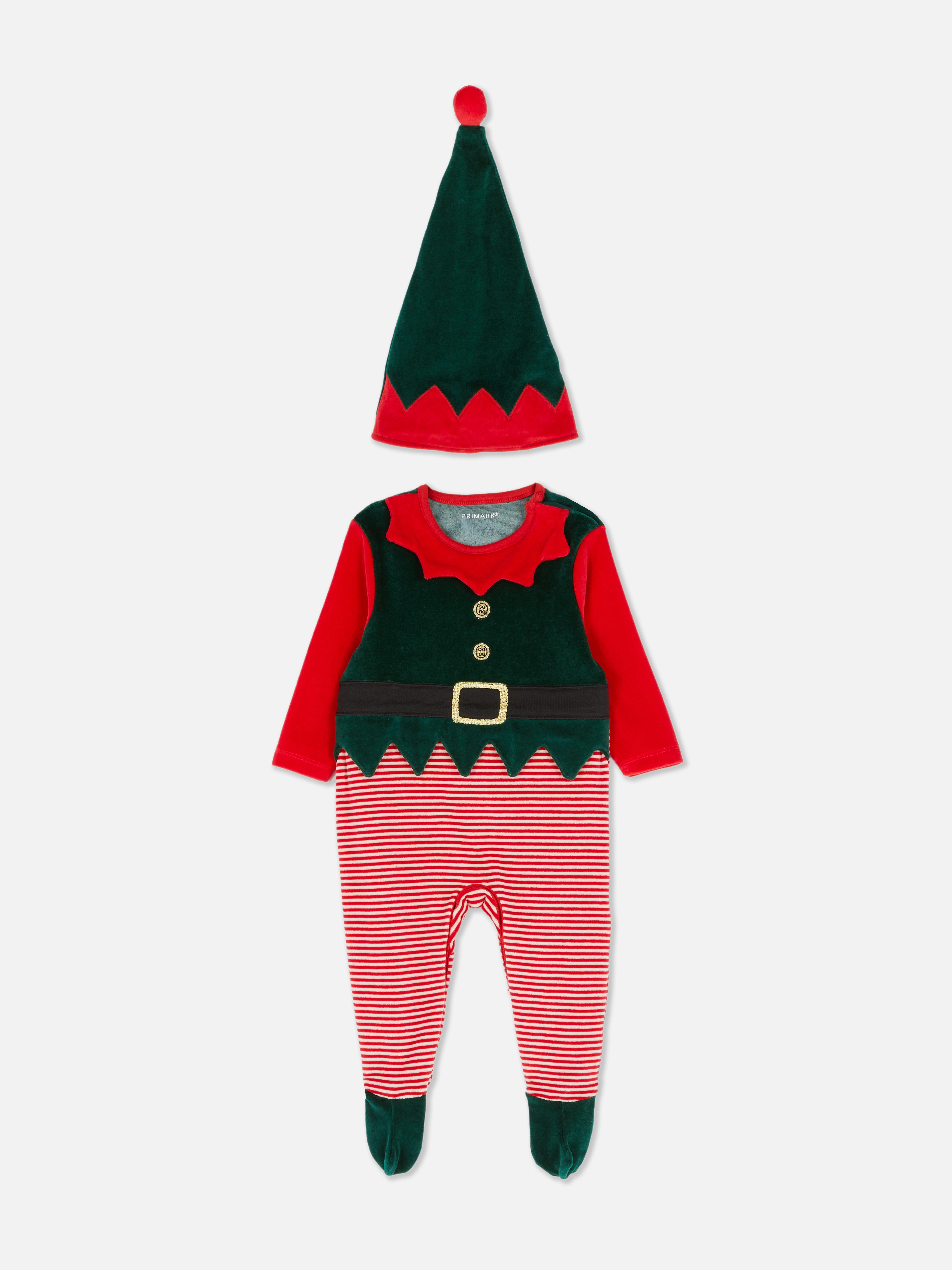 0-18mths | Christmas Elf Newborn Sleepsuit and Hat Set