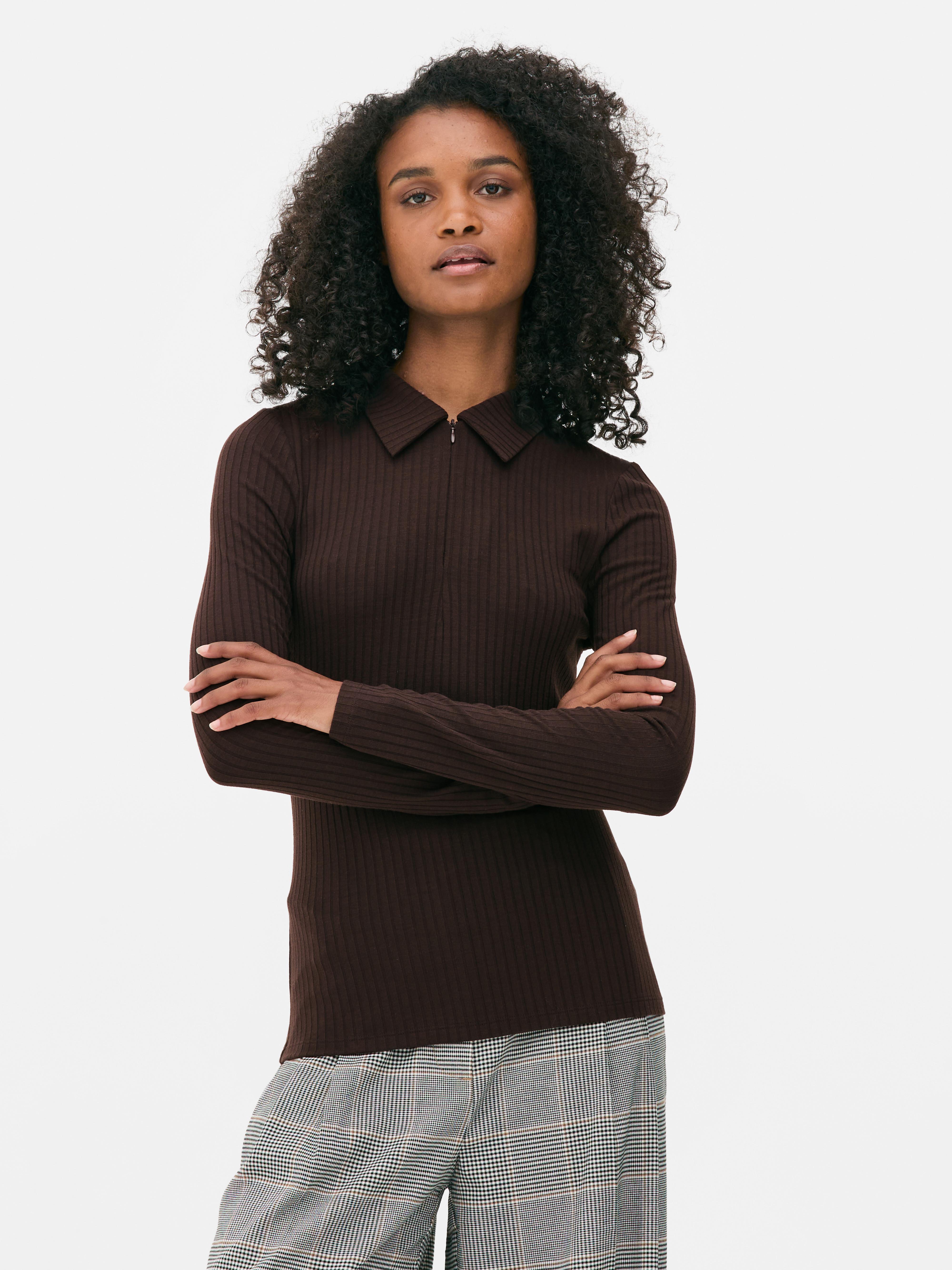 Ribbed Zip Collar Top