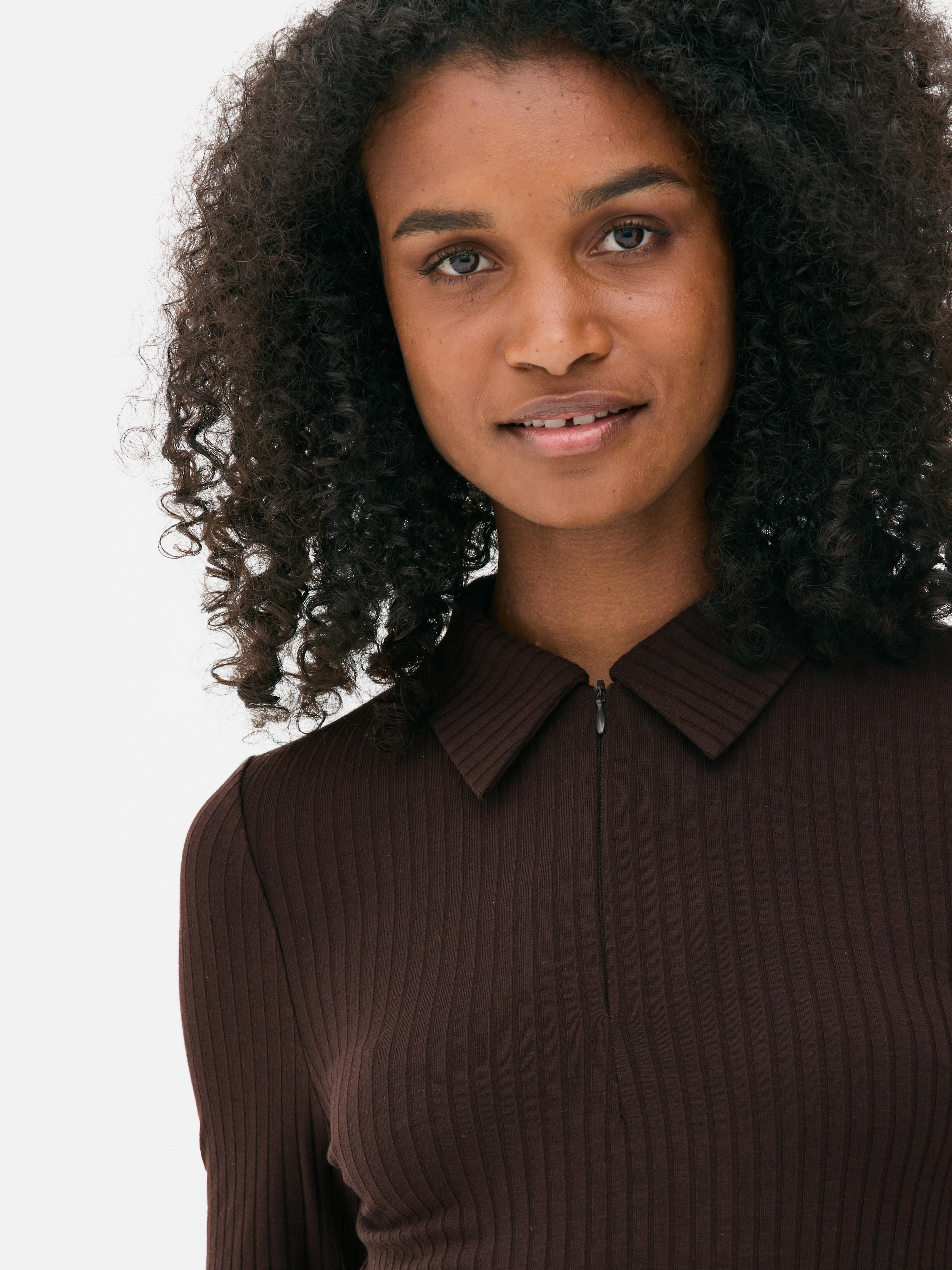 Ribbed Zip Collar Top