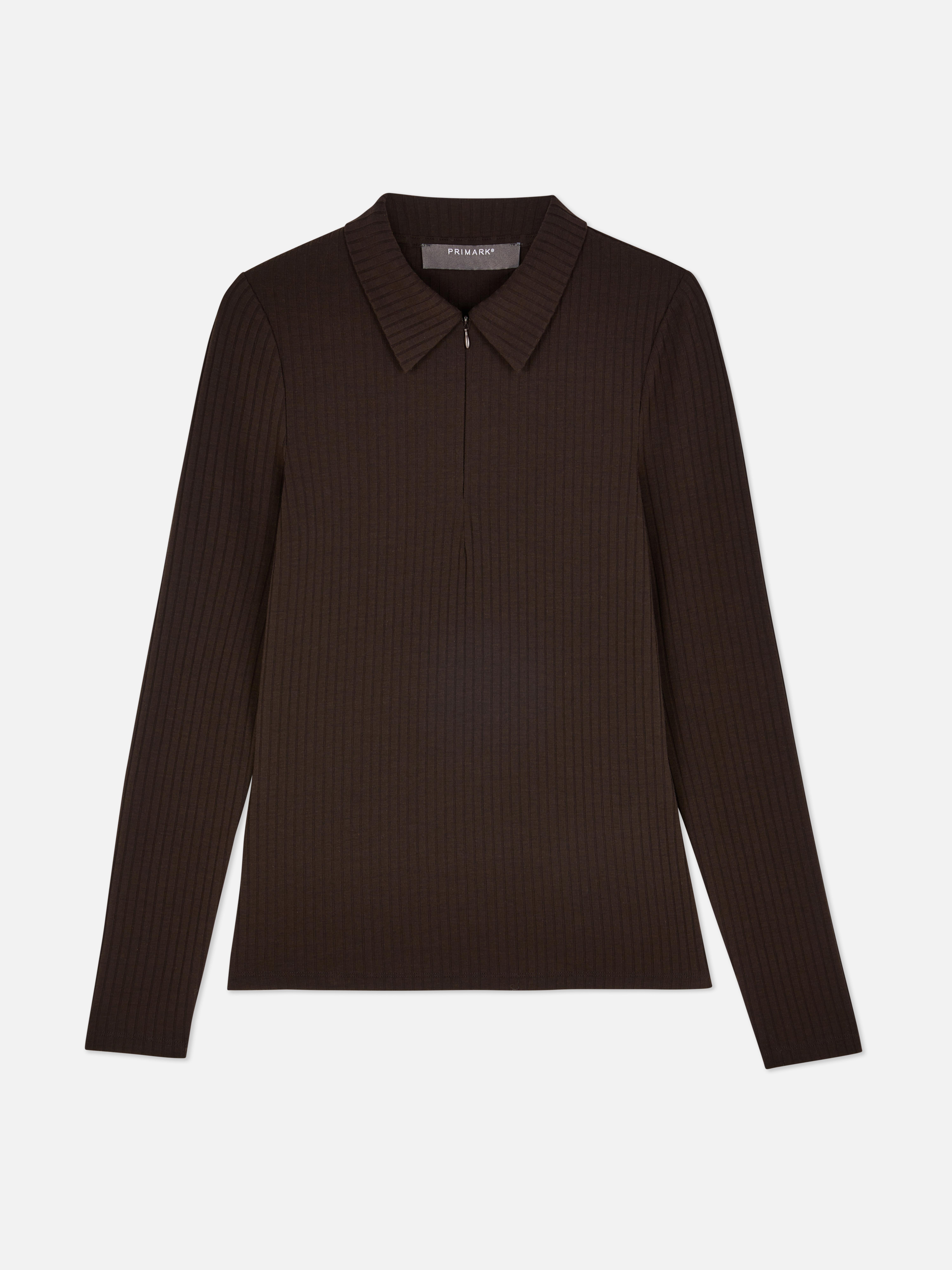 Ribbed Zip Collar Top