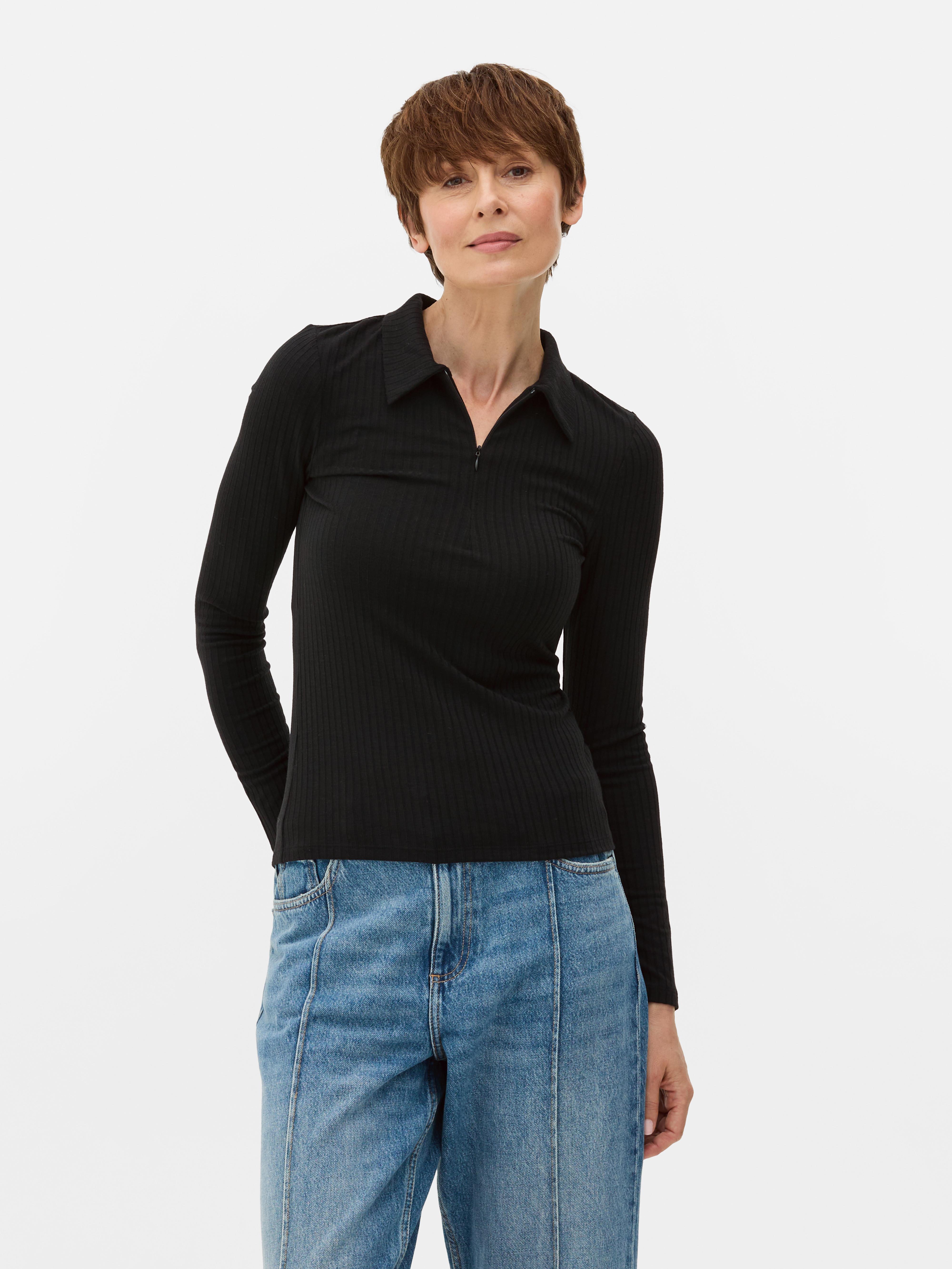 Ribbed Zip Collar Top