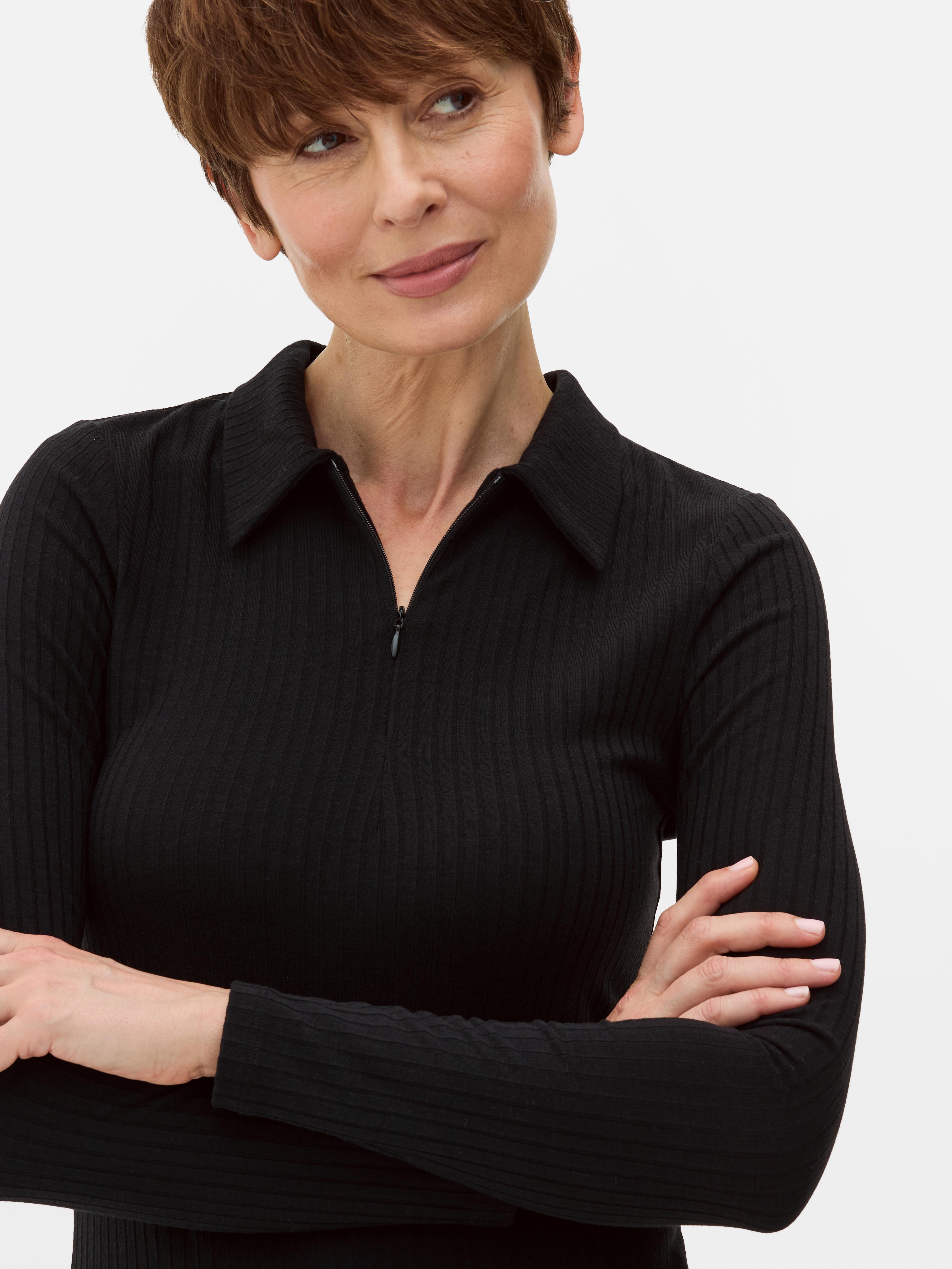 Ribbed Zip Collar Top