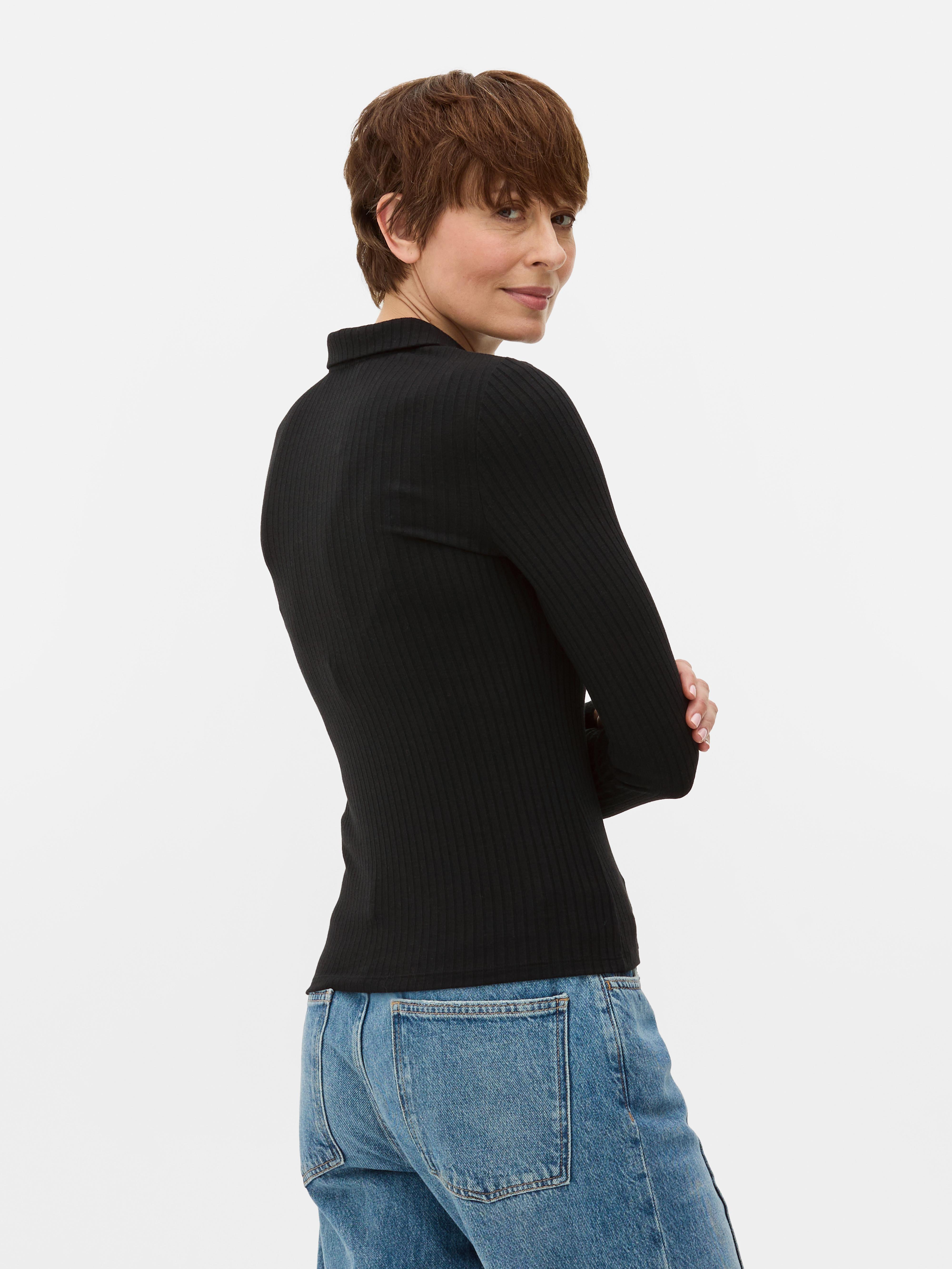 Ribbed Zip Collar Top