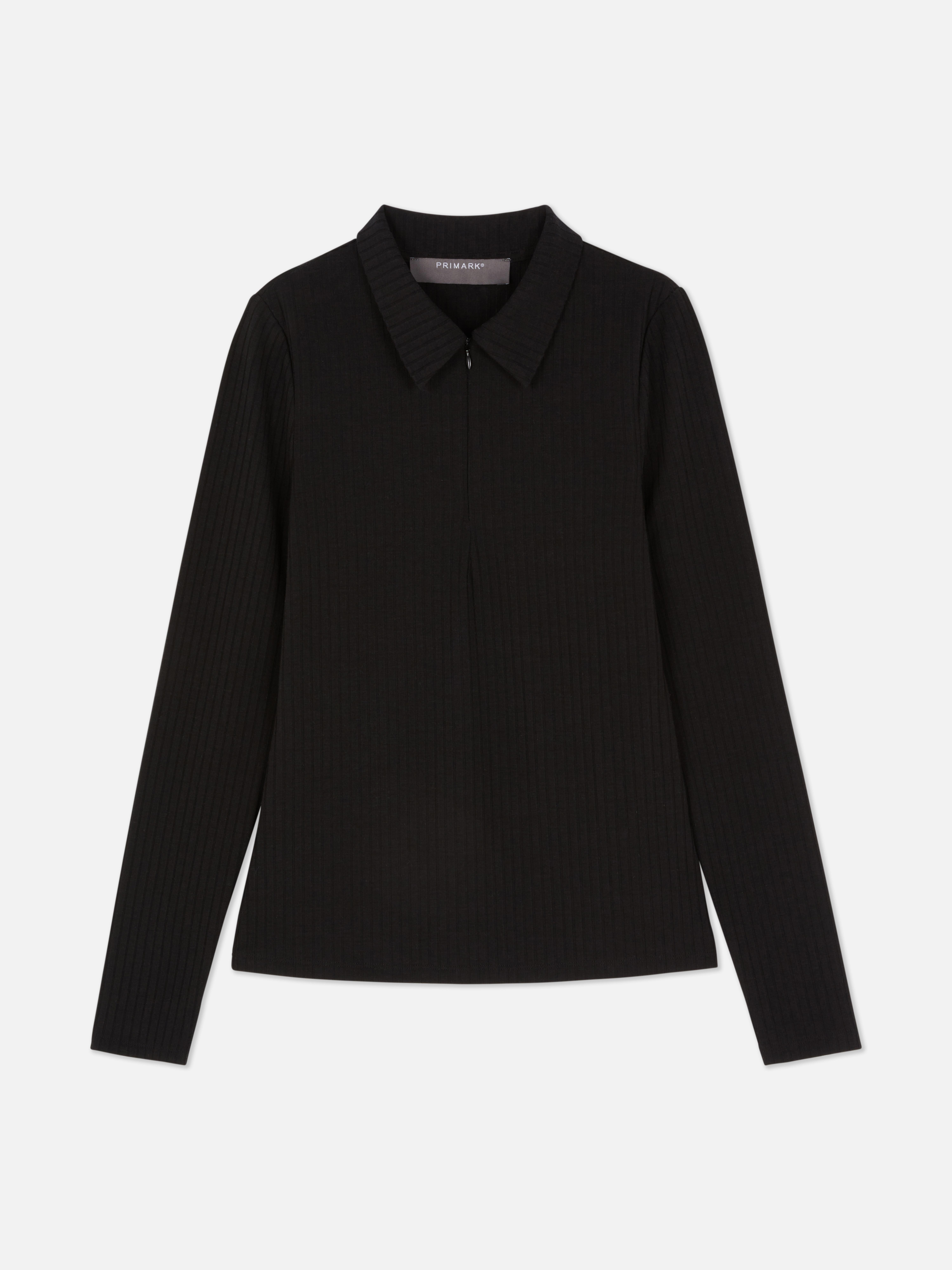 Ribbed Zip Collar Top