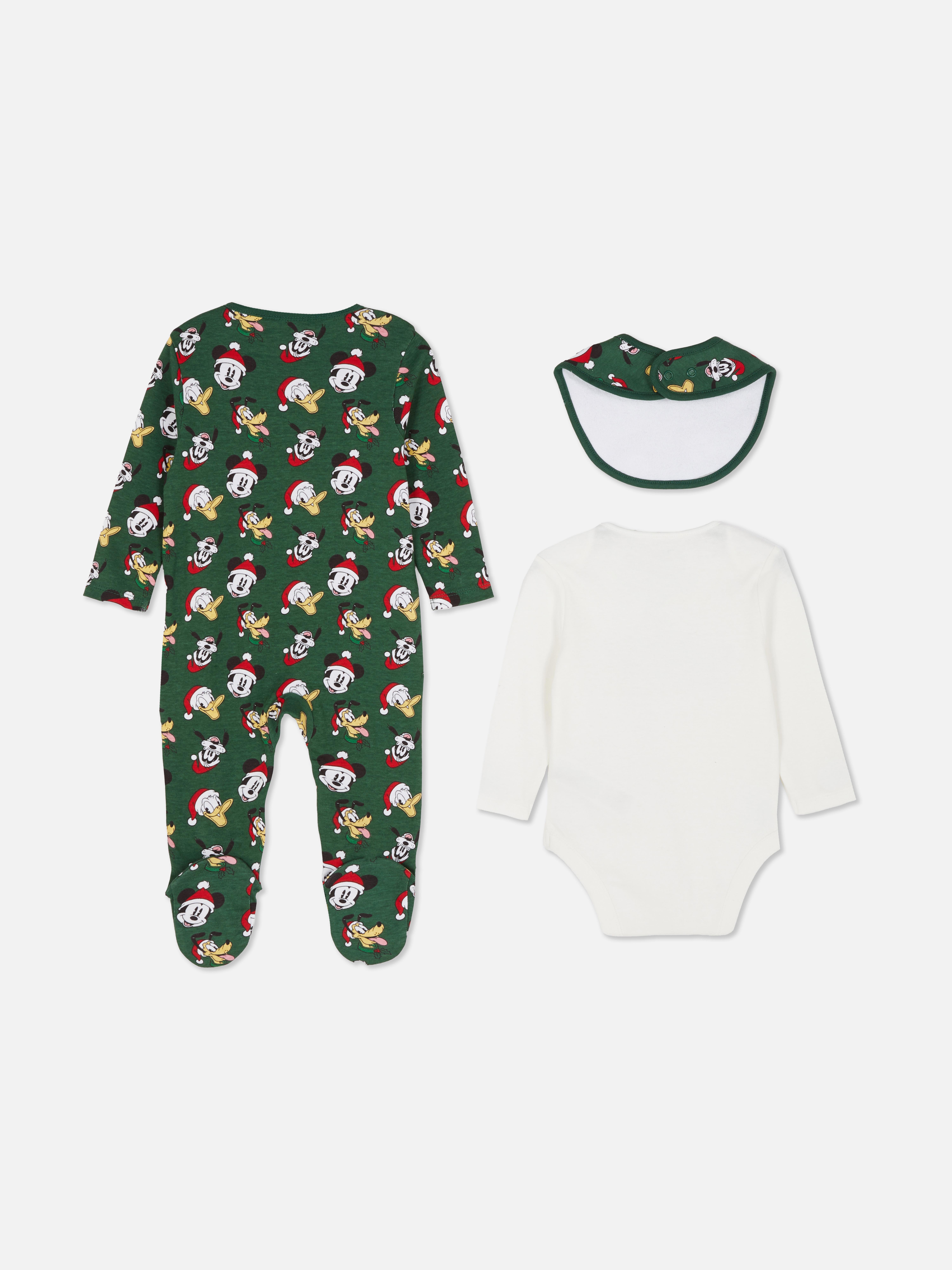 0-18mths | Disney’s Mickey Mouse and Friends Christmas Sleepsuit, Bodysuit and Bib Newborn Set