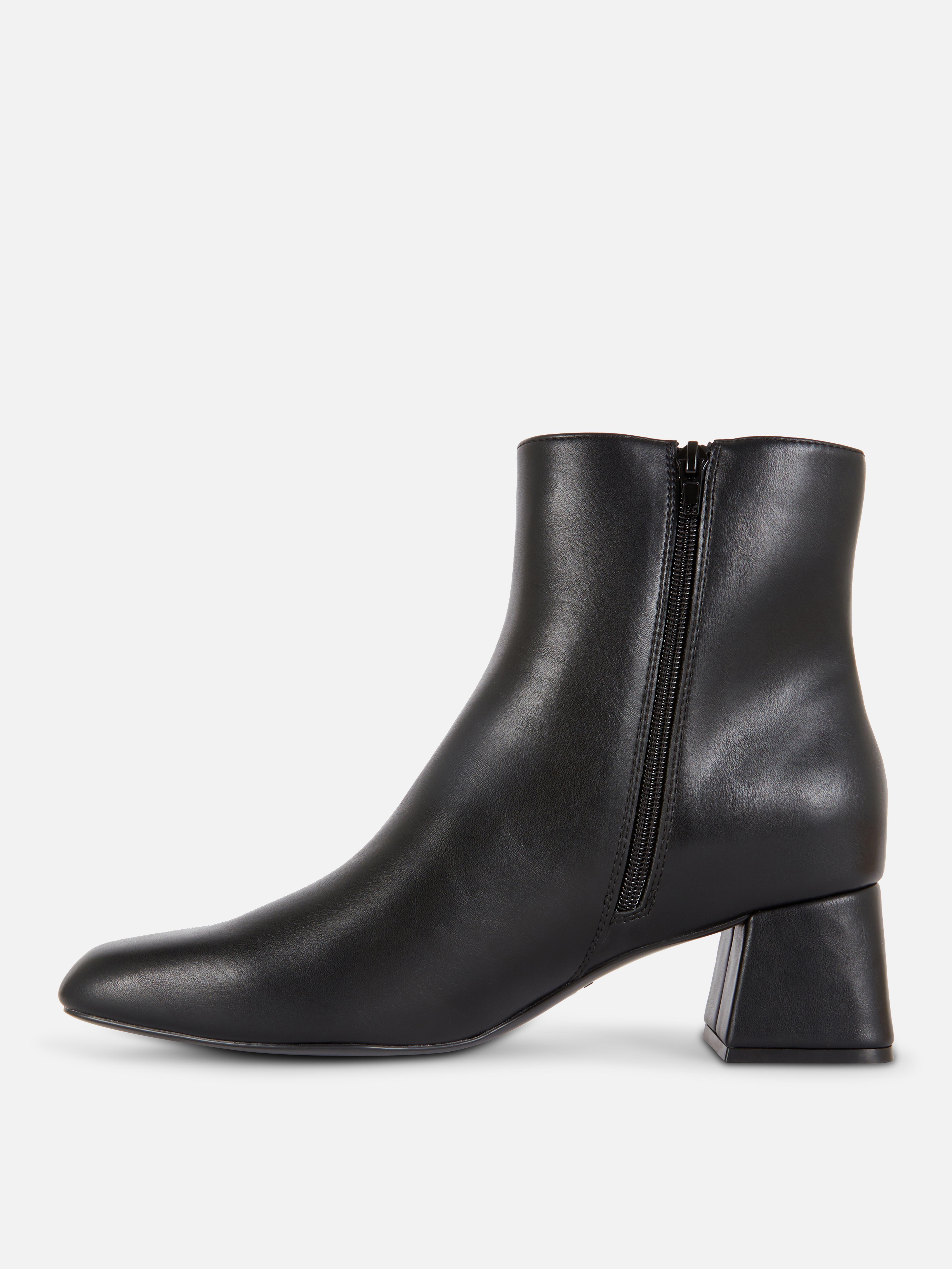 PU Block Heel Ankle Boots