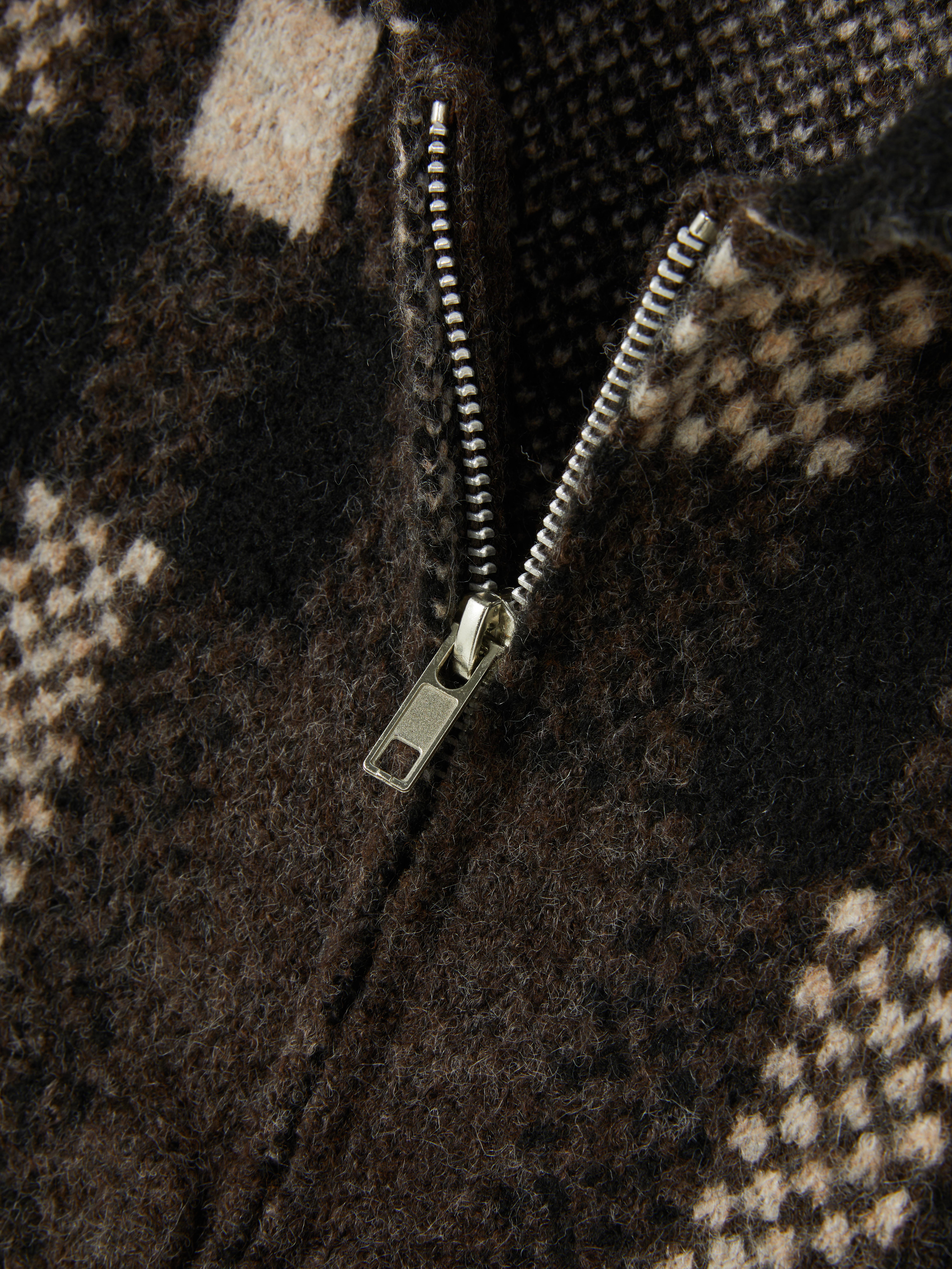 7-15yrs | Check Zip-Up Collared Cardigan