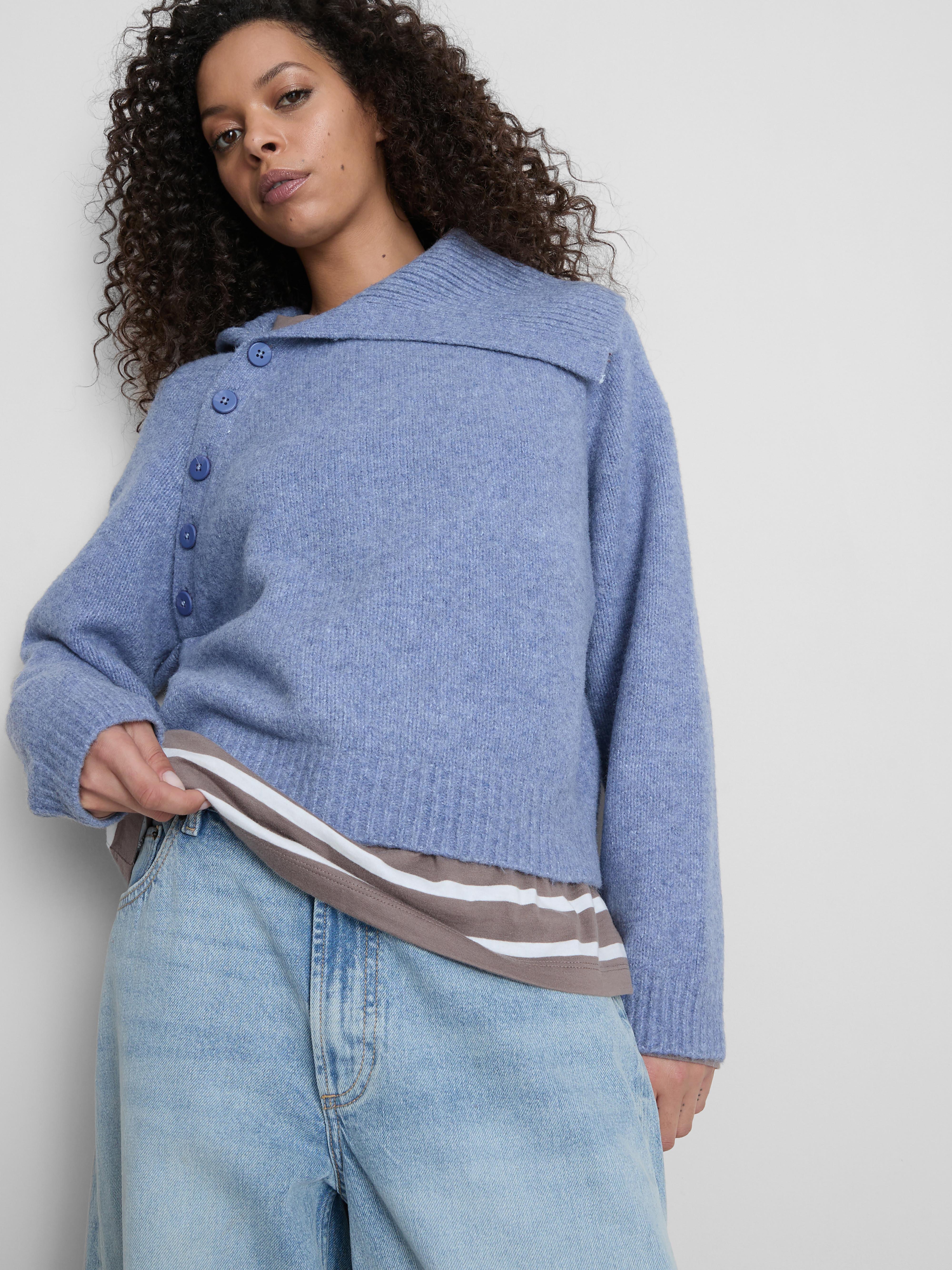 Asymmetric Collar Jumper Blue
