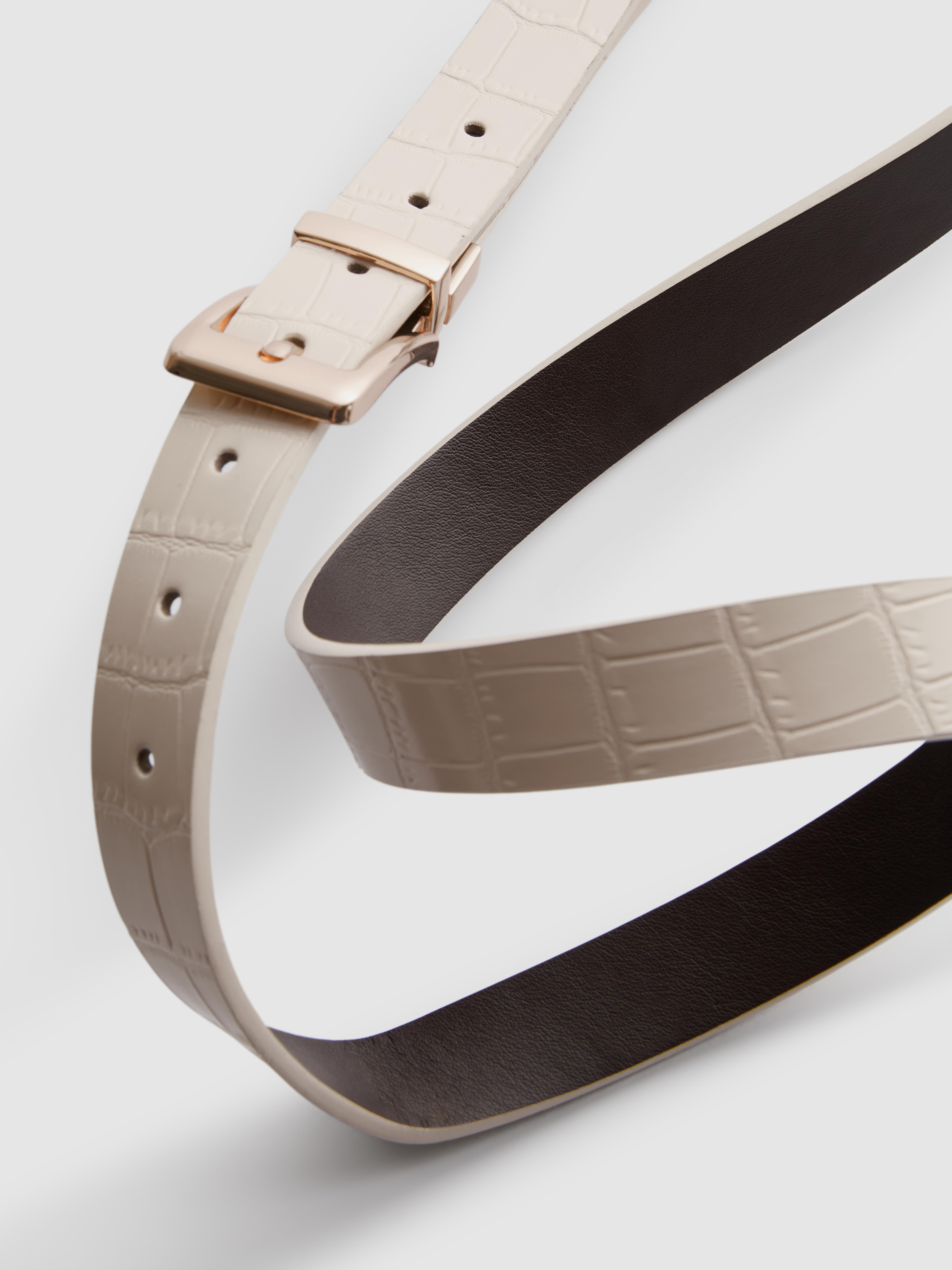 Women's Ivory Reversible Belt With Metallic Buckle