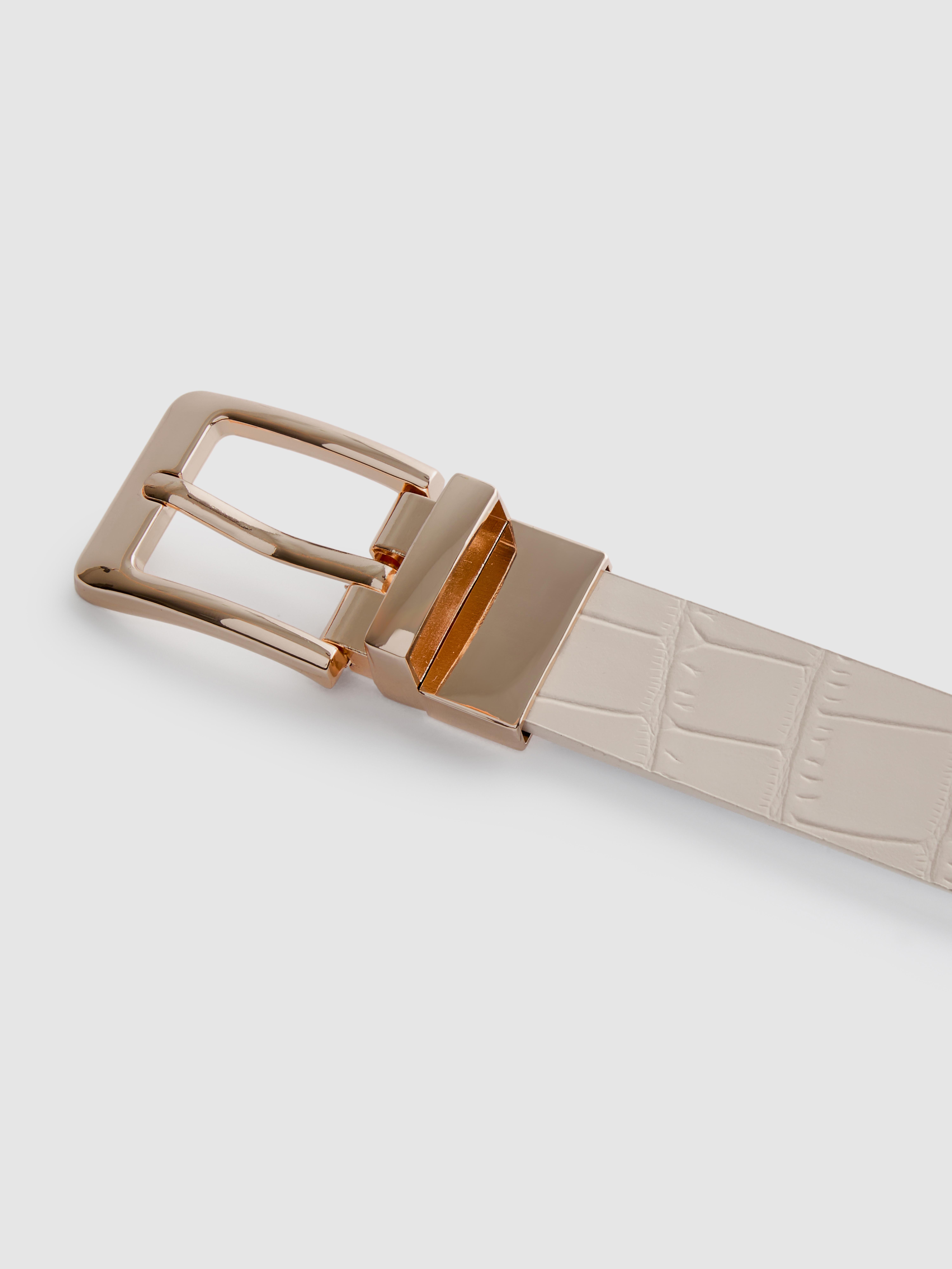 Women's Ivory Reversible Belt With Metallic Buckle