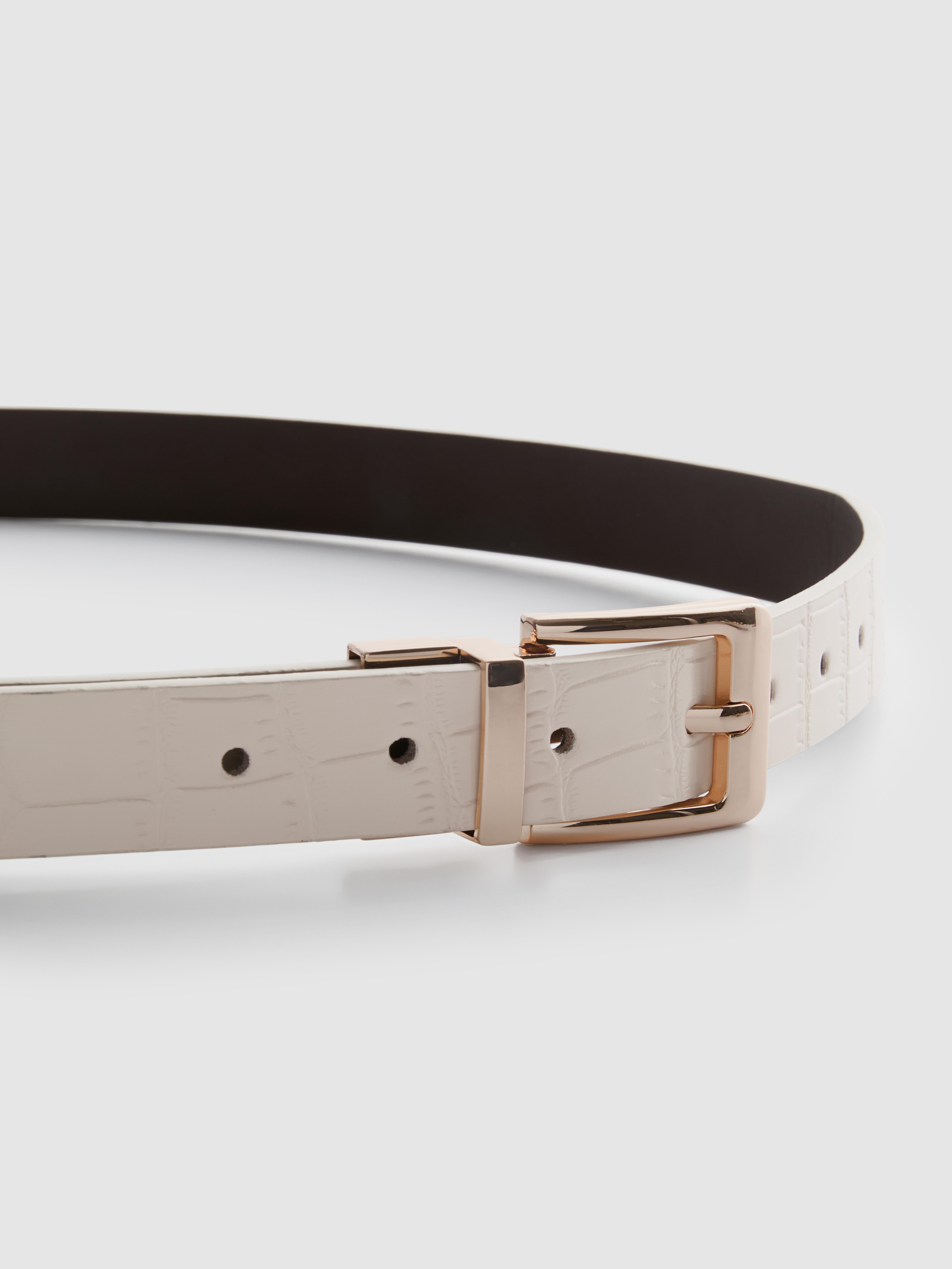 Women's Ivory Reversible Belt With Metallic Buckle