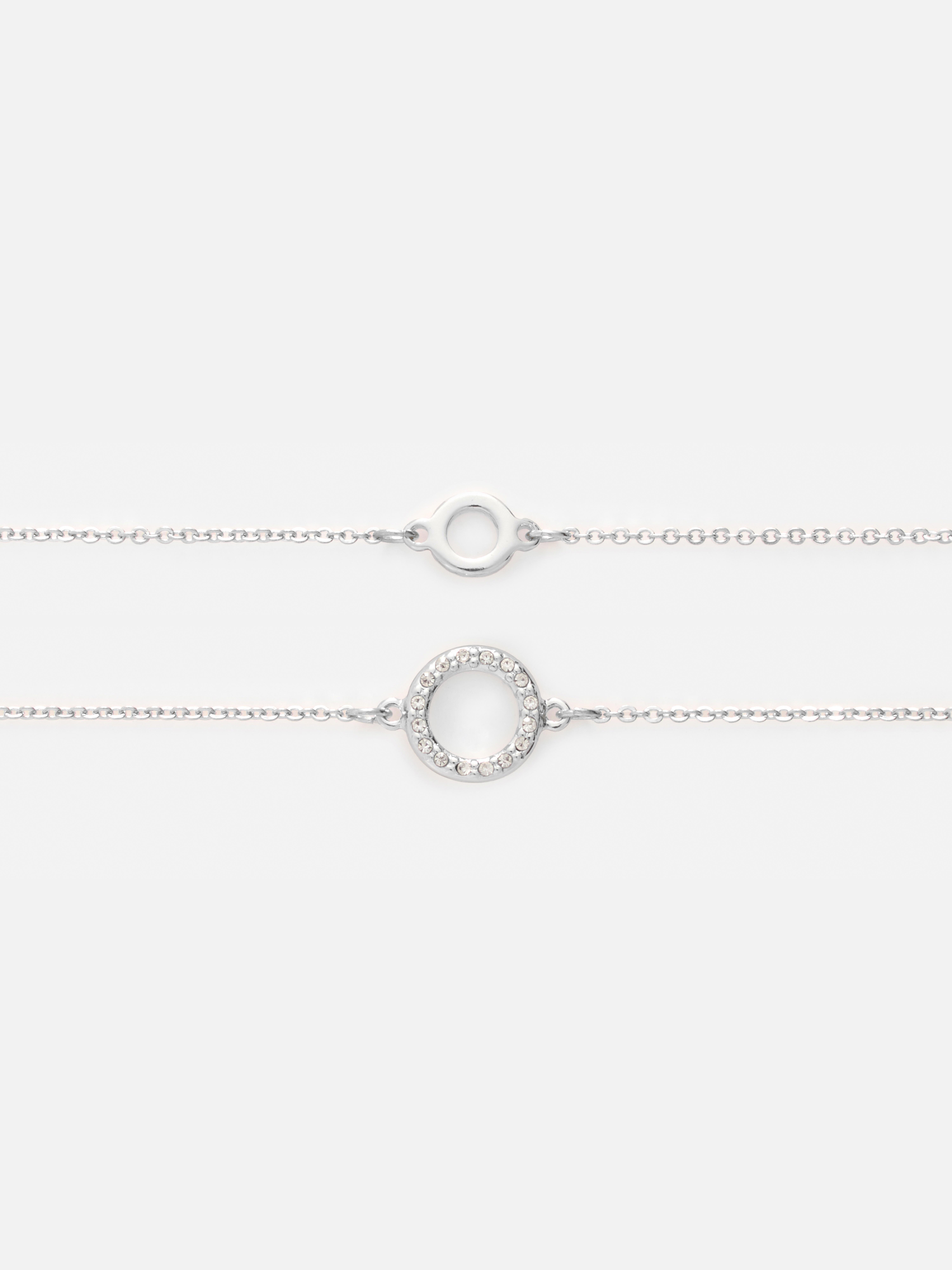 2pk Textured Diamante Circle Bracelets