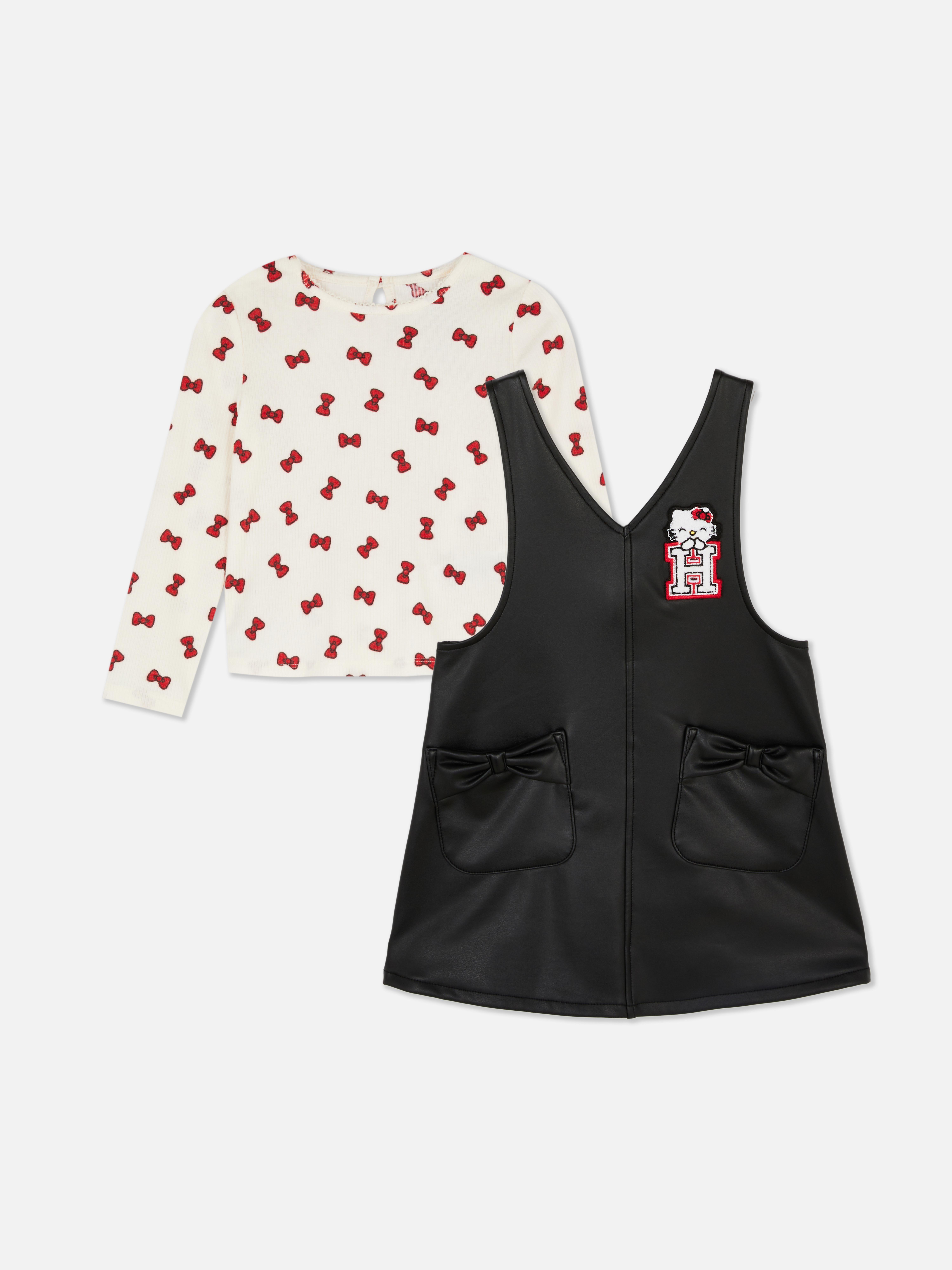 1.5-8yrs | Hello Kitty T-Shirt and Faux Leather Pinafore Dress Set