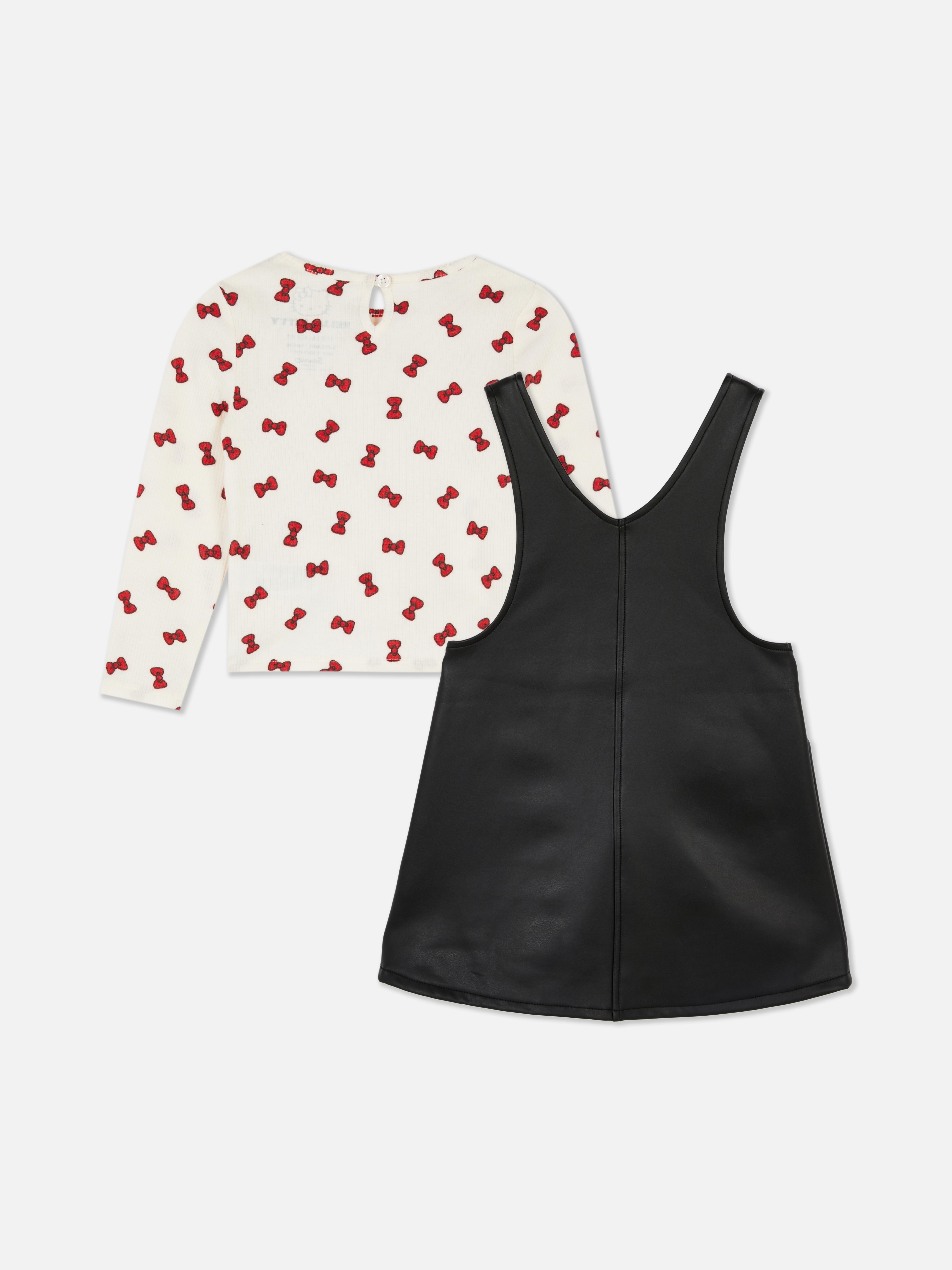 1.5-8yrs | Hello Kitty T-Shirt and Faux Leather Pinafore Dress Set