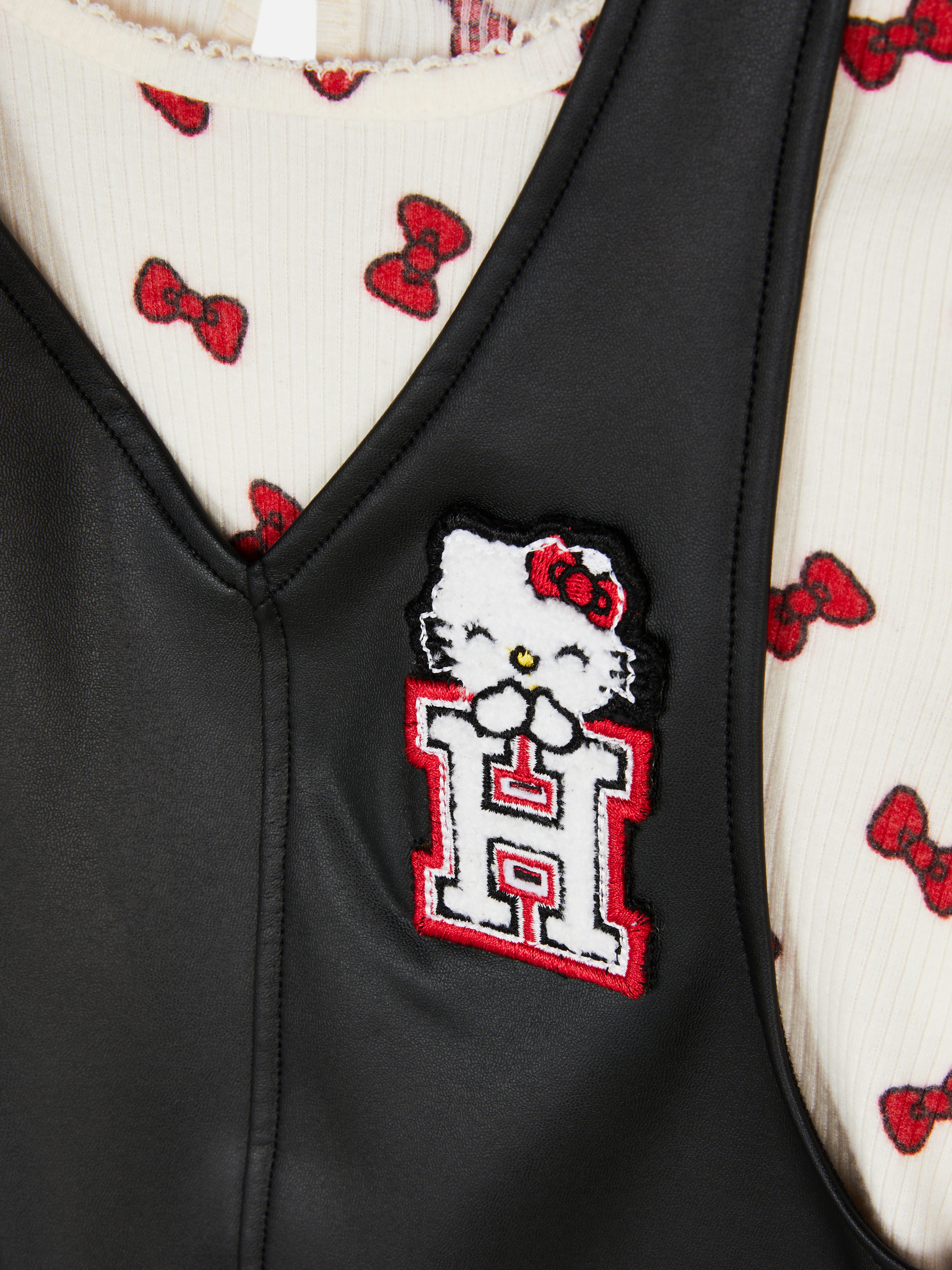 1.5-8yrs | Hello Kitty T-Shirt and Faux Leather Pinafore Dress Set