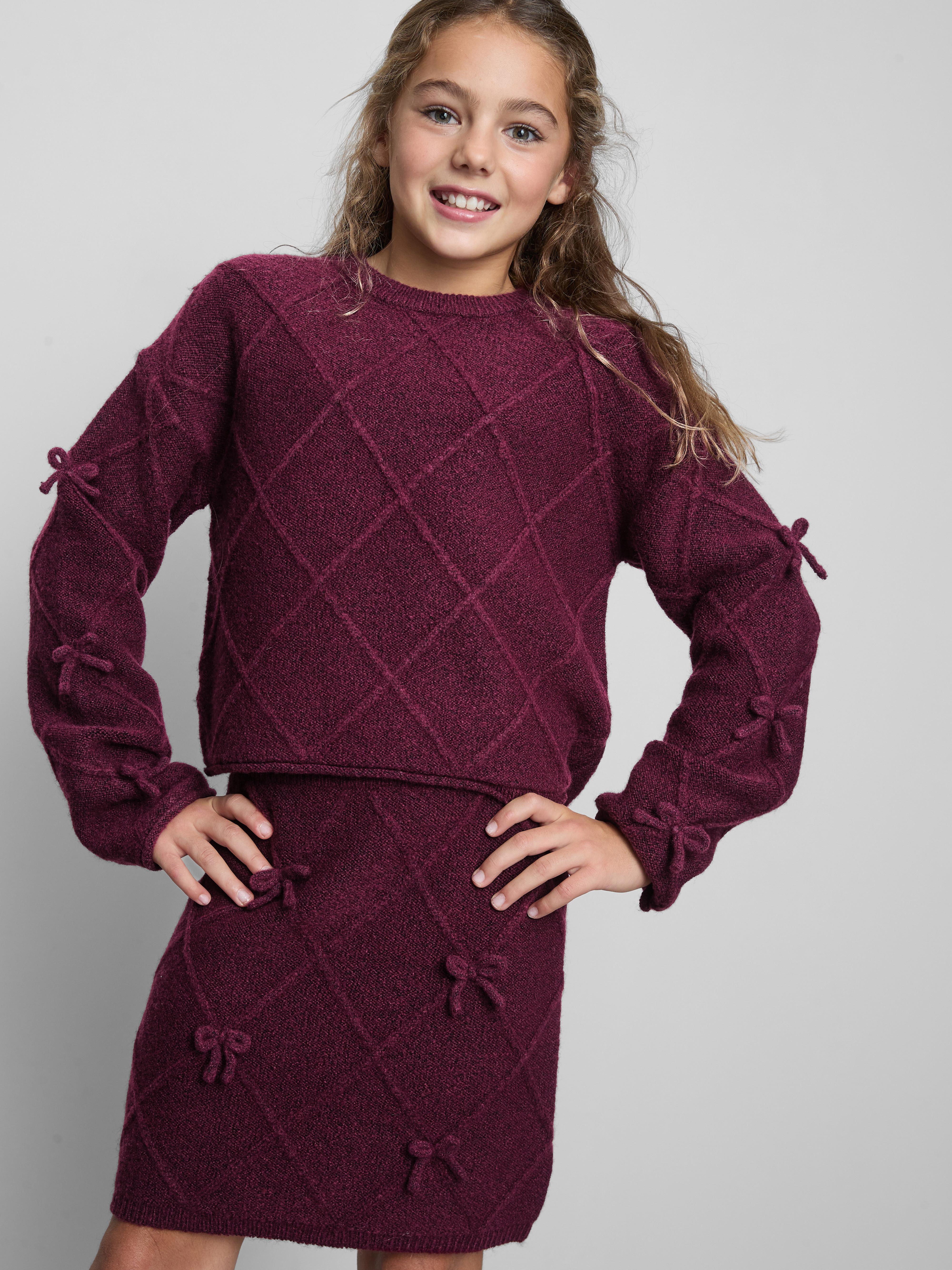 7-15 ans | Ensemble pull à nœud et jupe en maille
