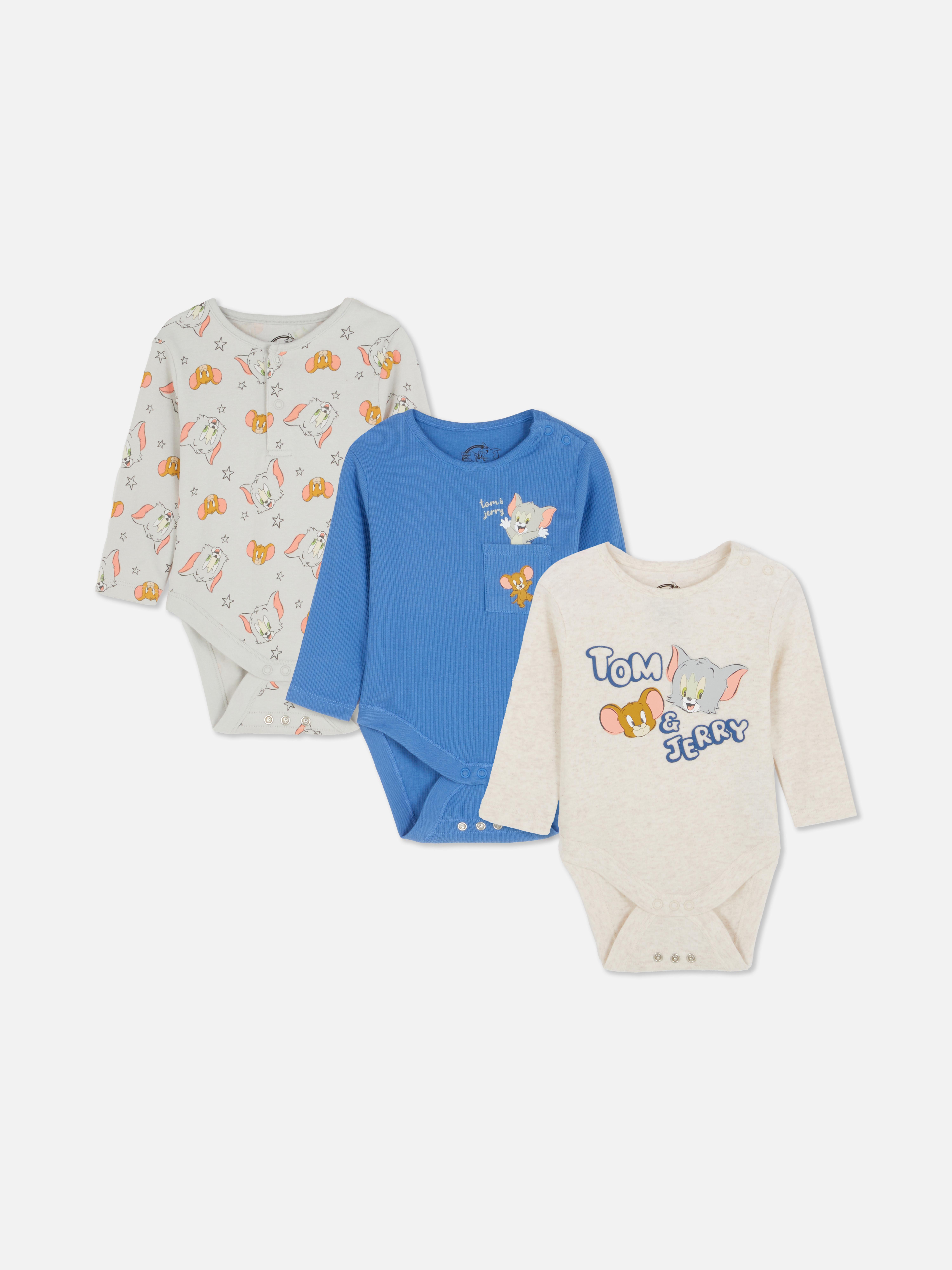 0–18 Monate | Langärmelige „Tom und Jerry“ Bodys für Neugeborene, 3er-Pack