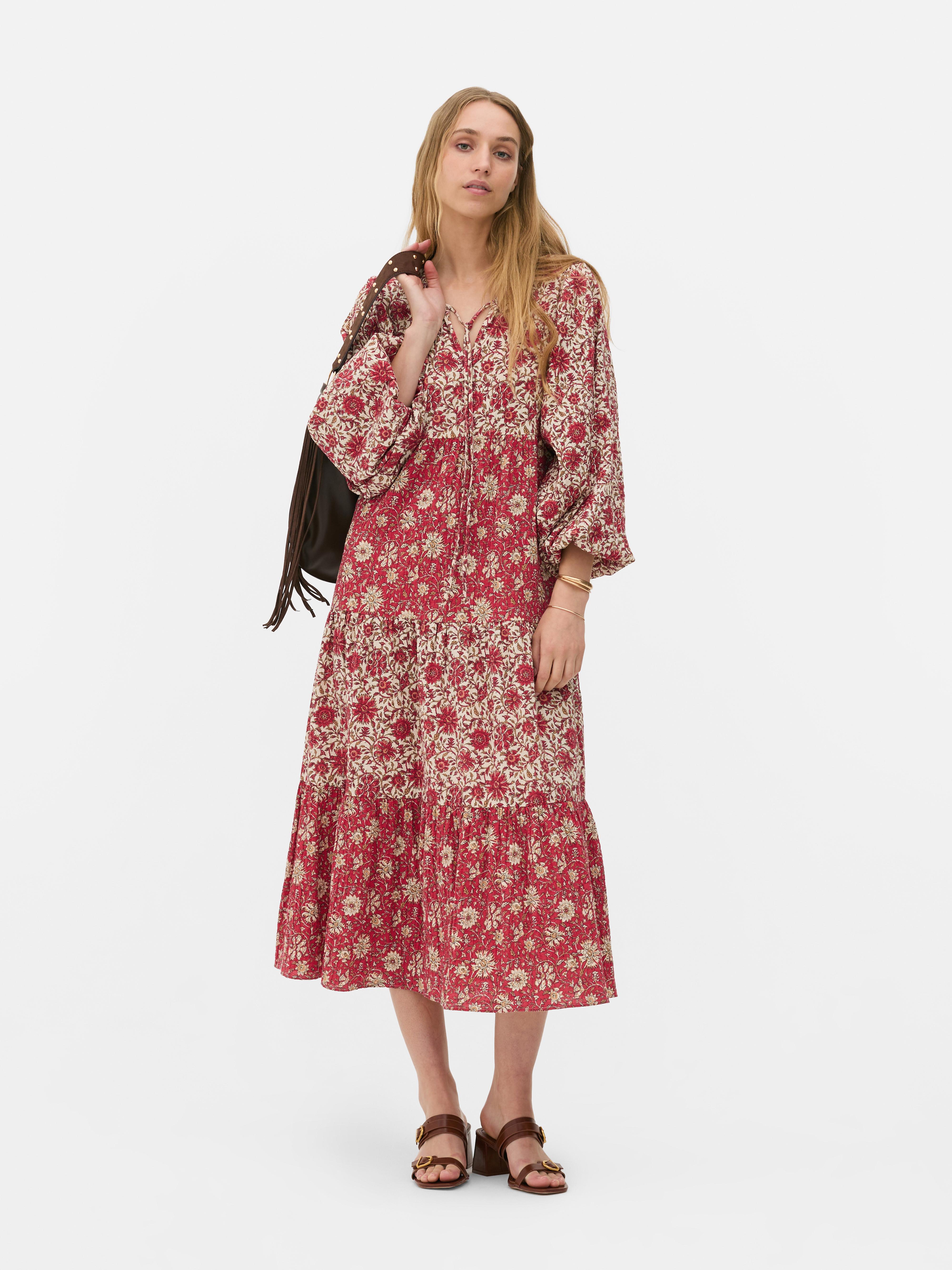 Patchwork-Midikleid mit Puffärmeln
