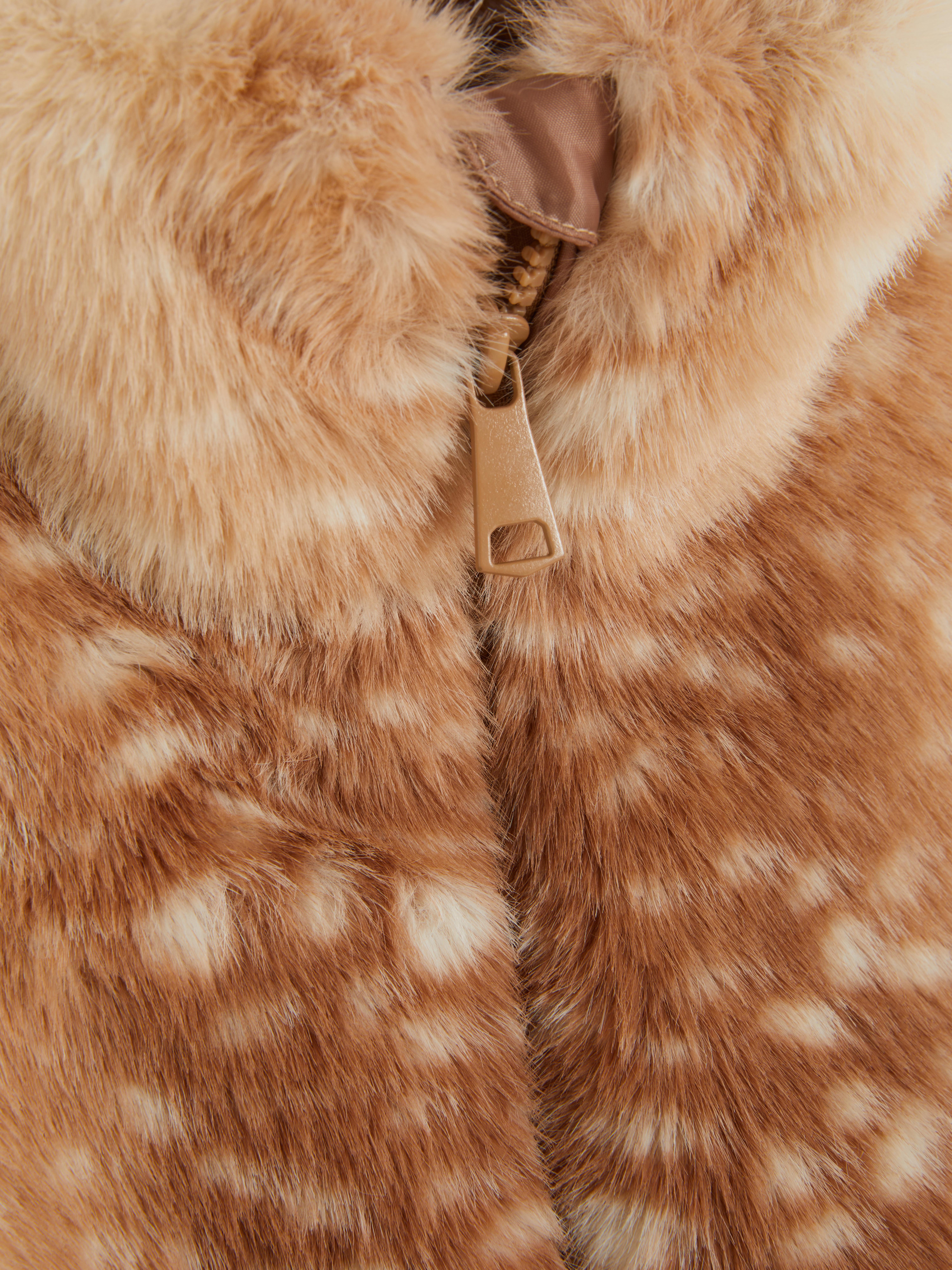 7-15yrs | Animal Print Faux Fur Funnel Neck Jacket