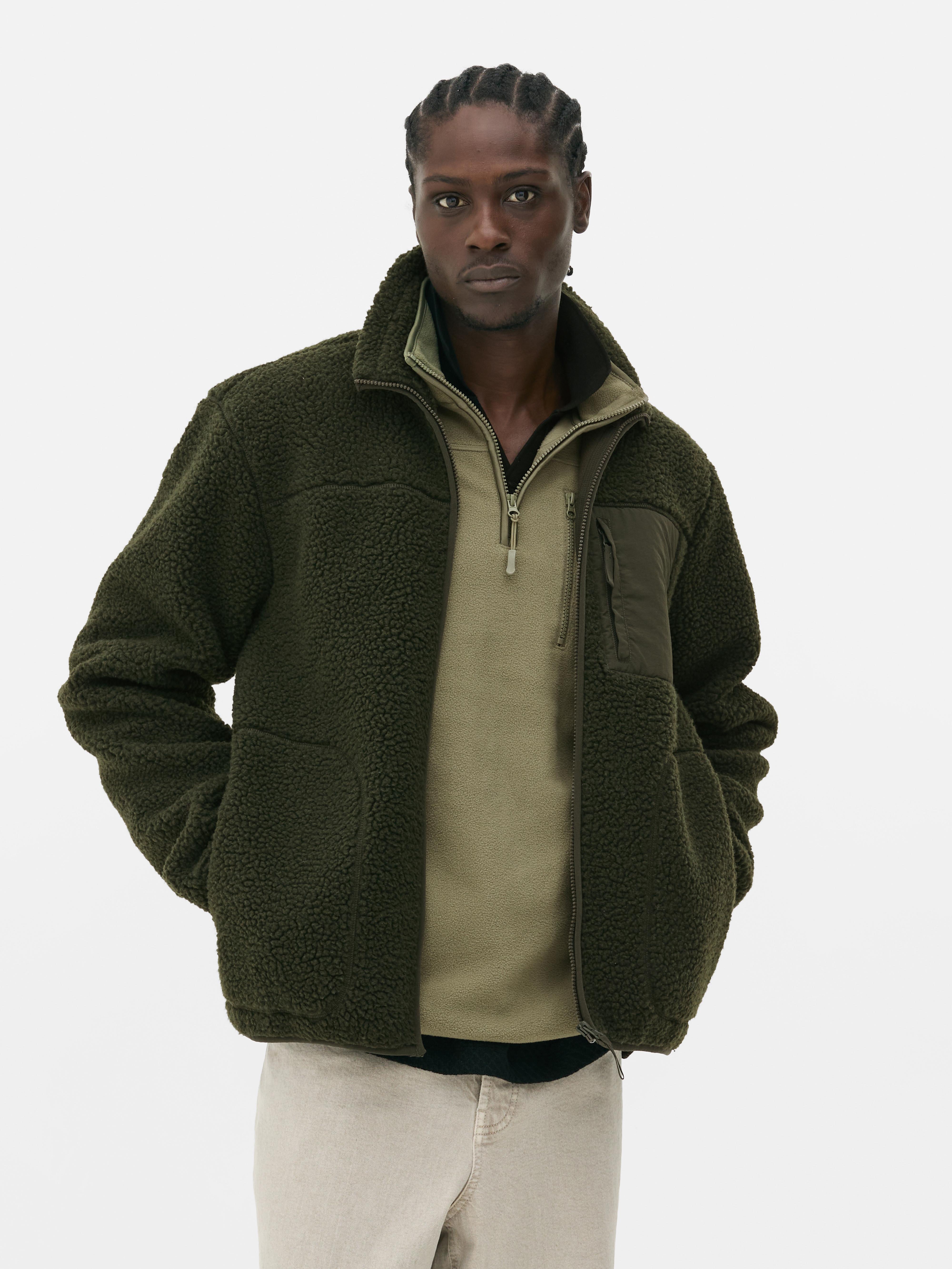 Chaqueta de piel de borrego sintética con cremallera Verde oscuro