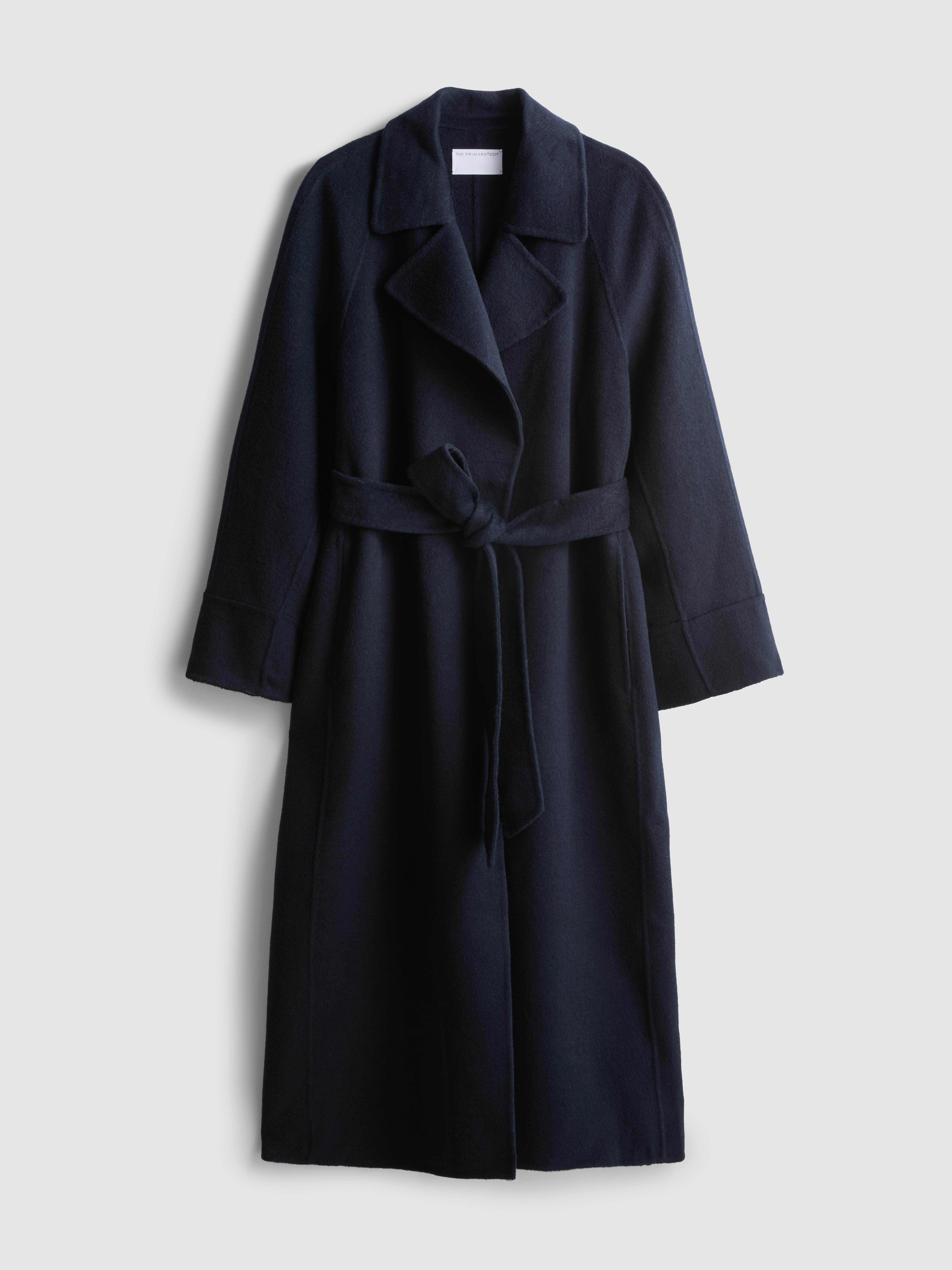 The Edit Wool Blend Longline Wrap Coat Navy