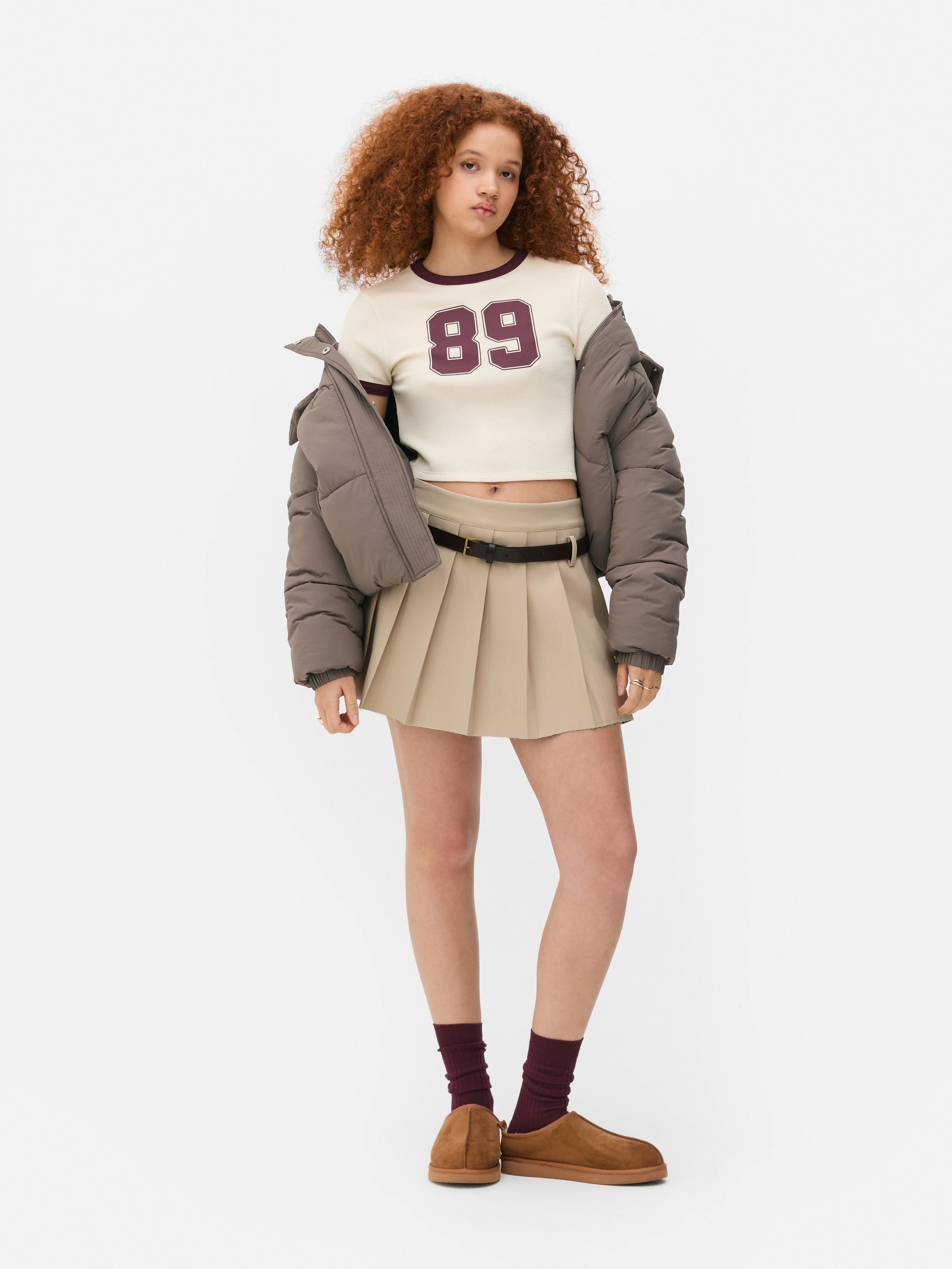 Pleated Belt Mini Skirt