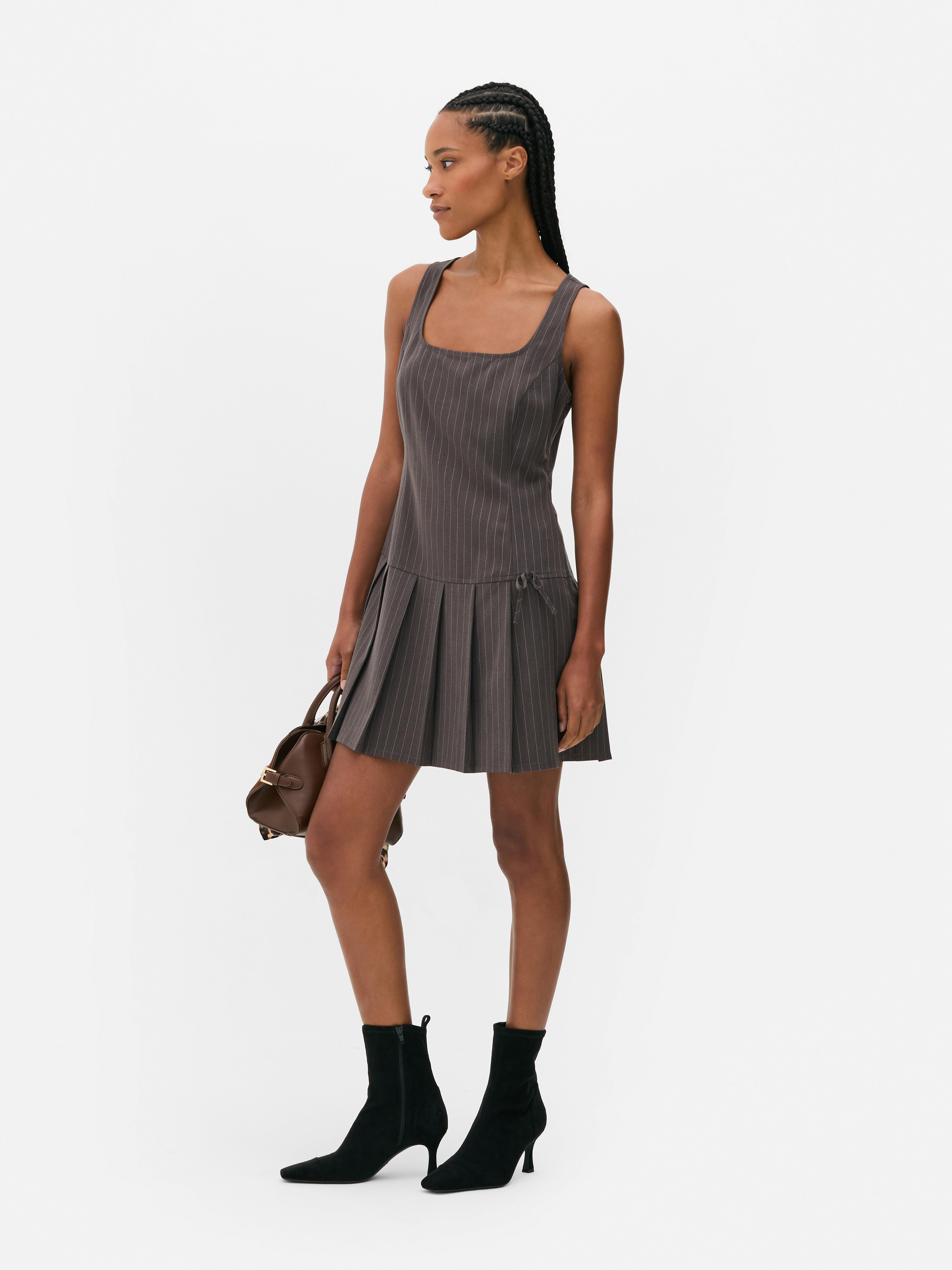 Pleated Pinstripe Mini Dress