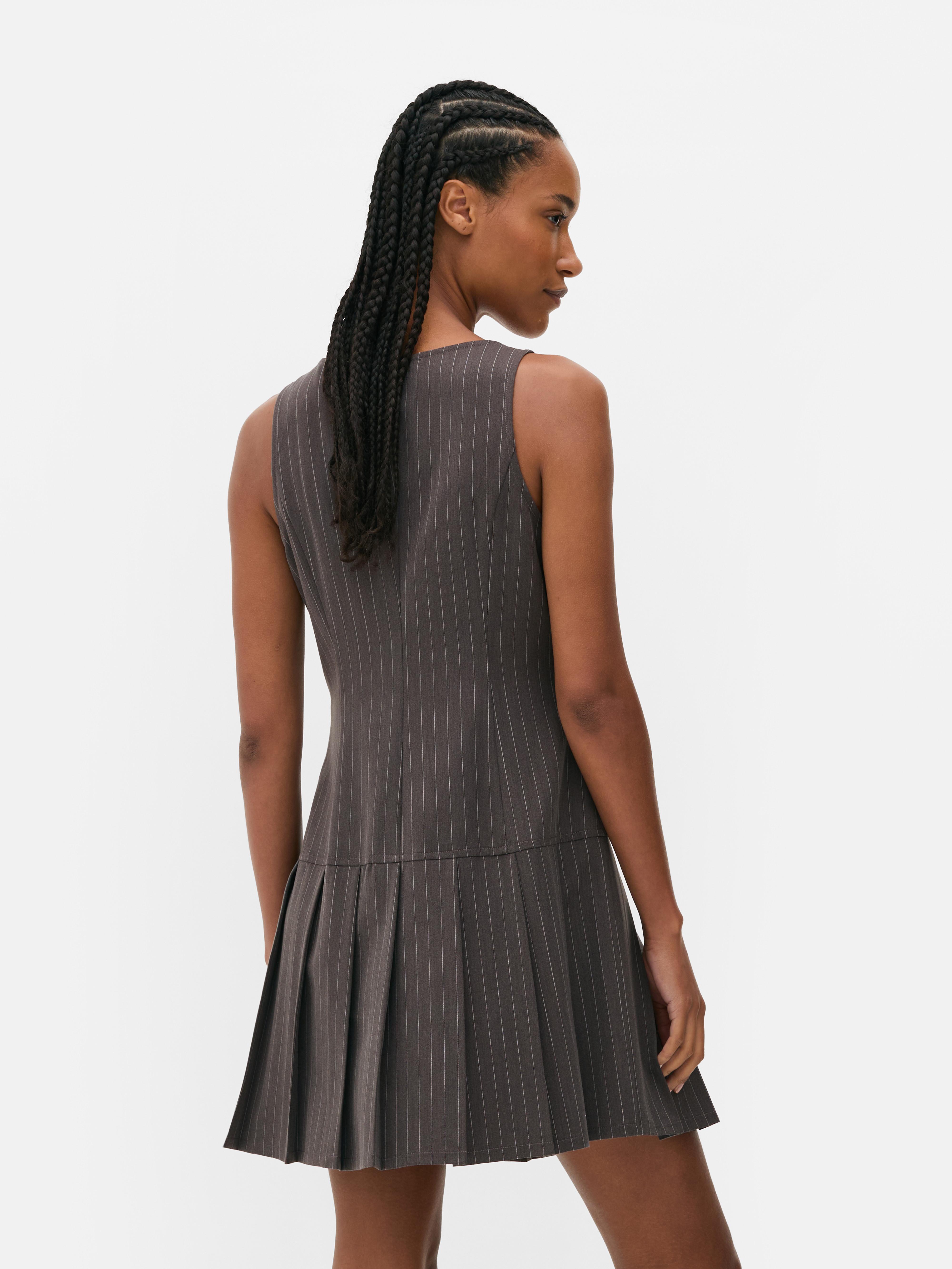 Pleated Pinstripe Mini Dress