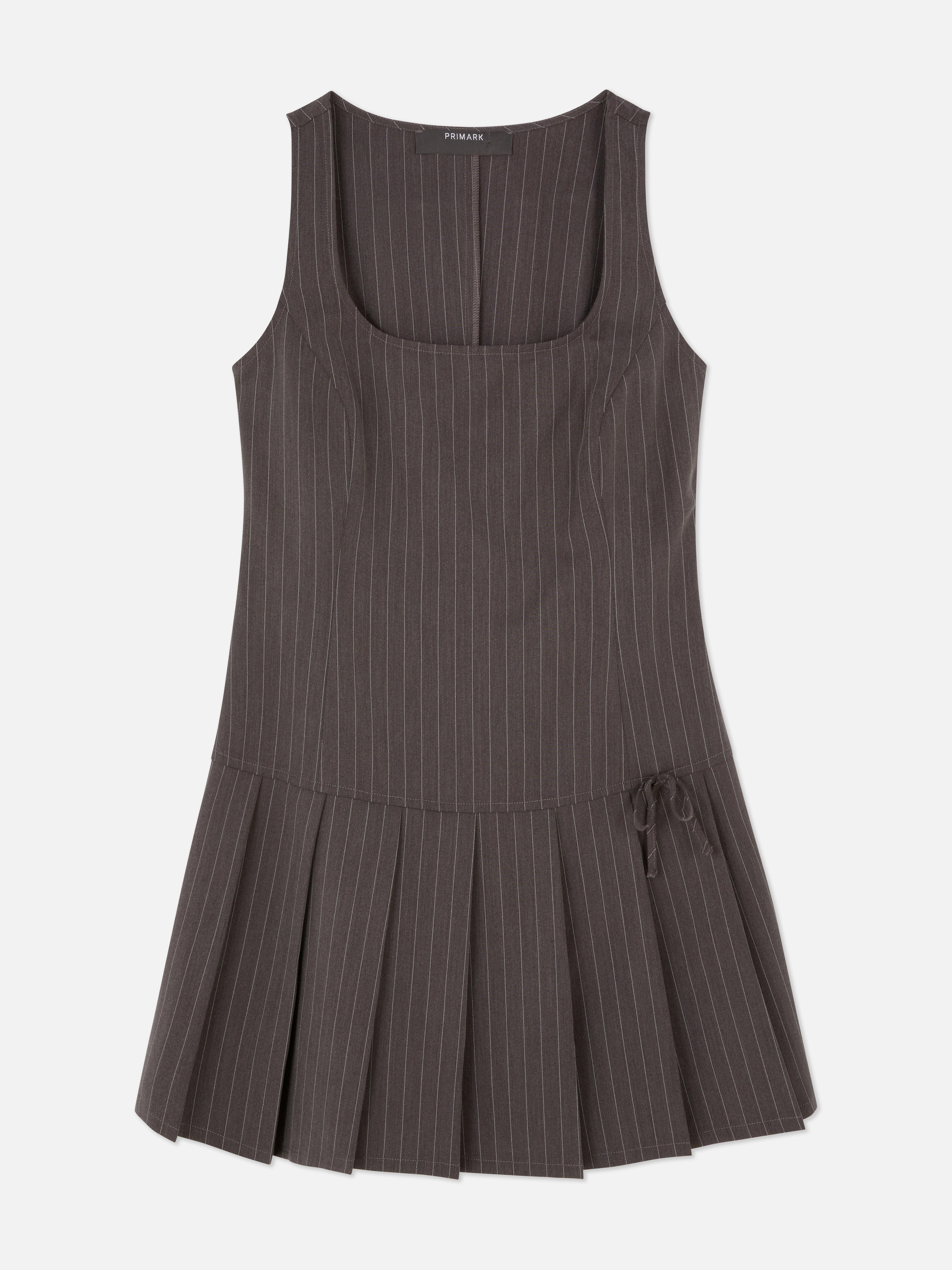 Pleated Pinstripe Mini Dress