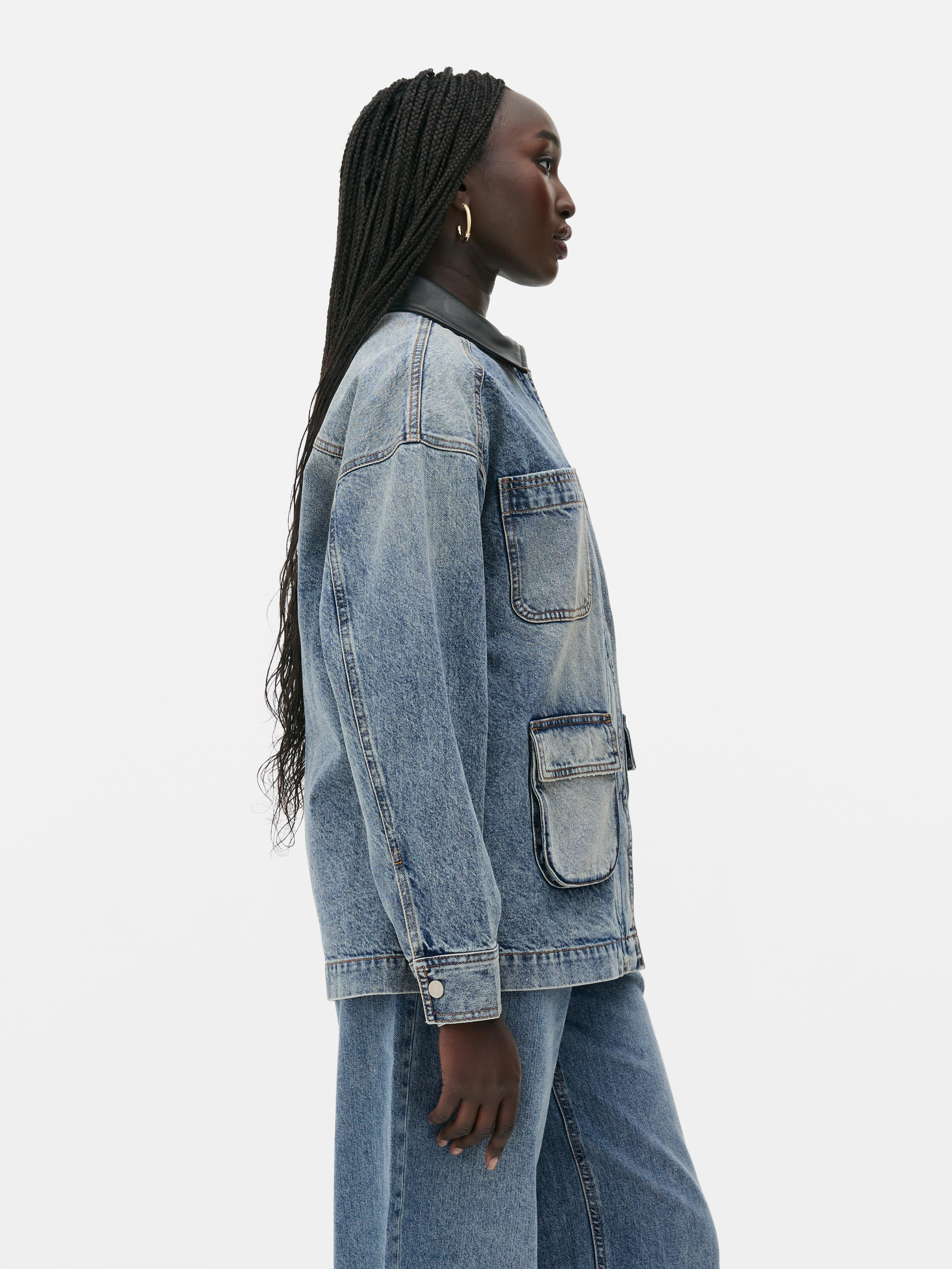 Chaqueta en denim con cuello de PU de Rita Ora
