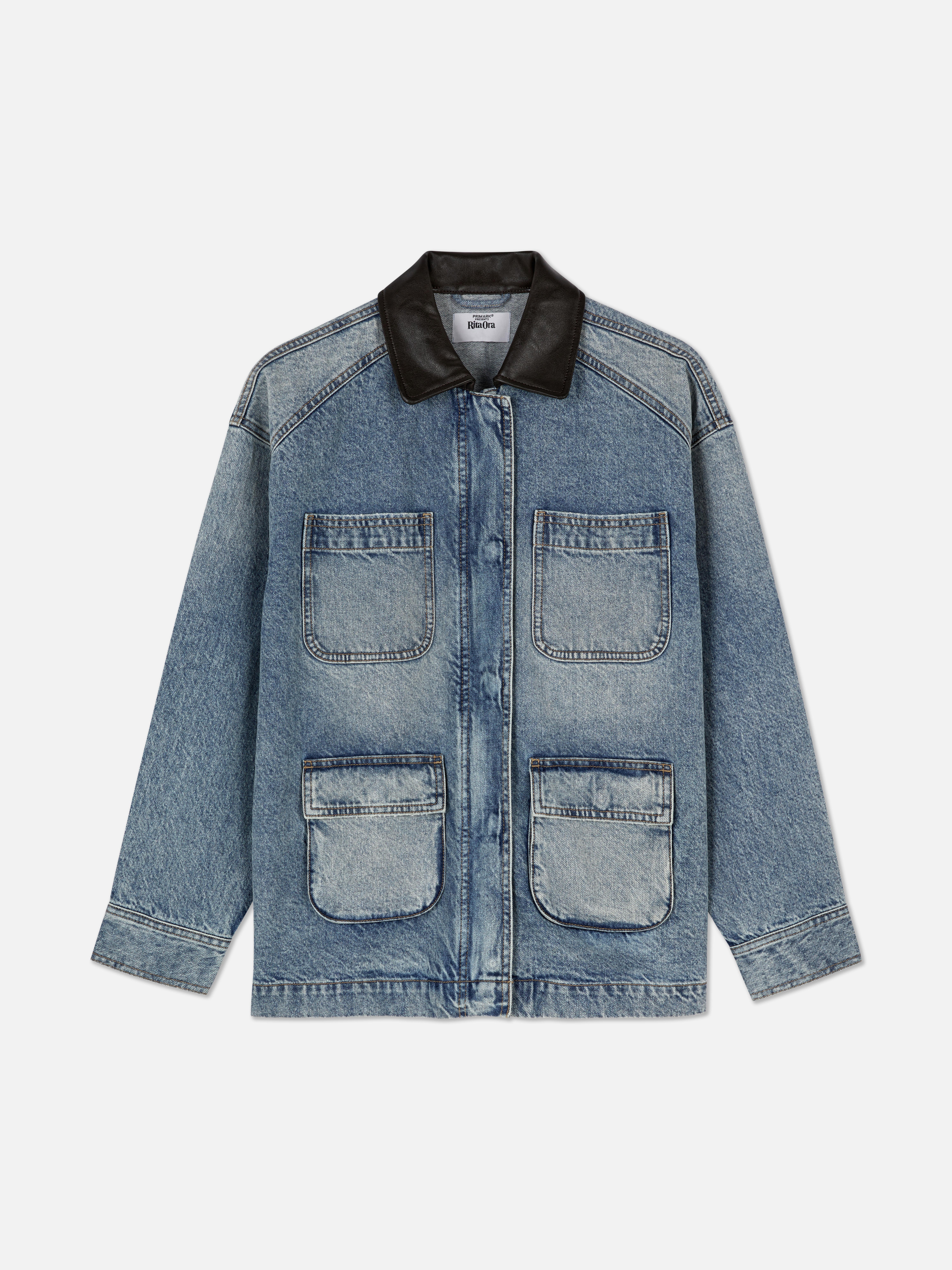 Chaqueta en denim con cuello de PU de Rita Ora
