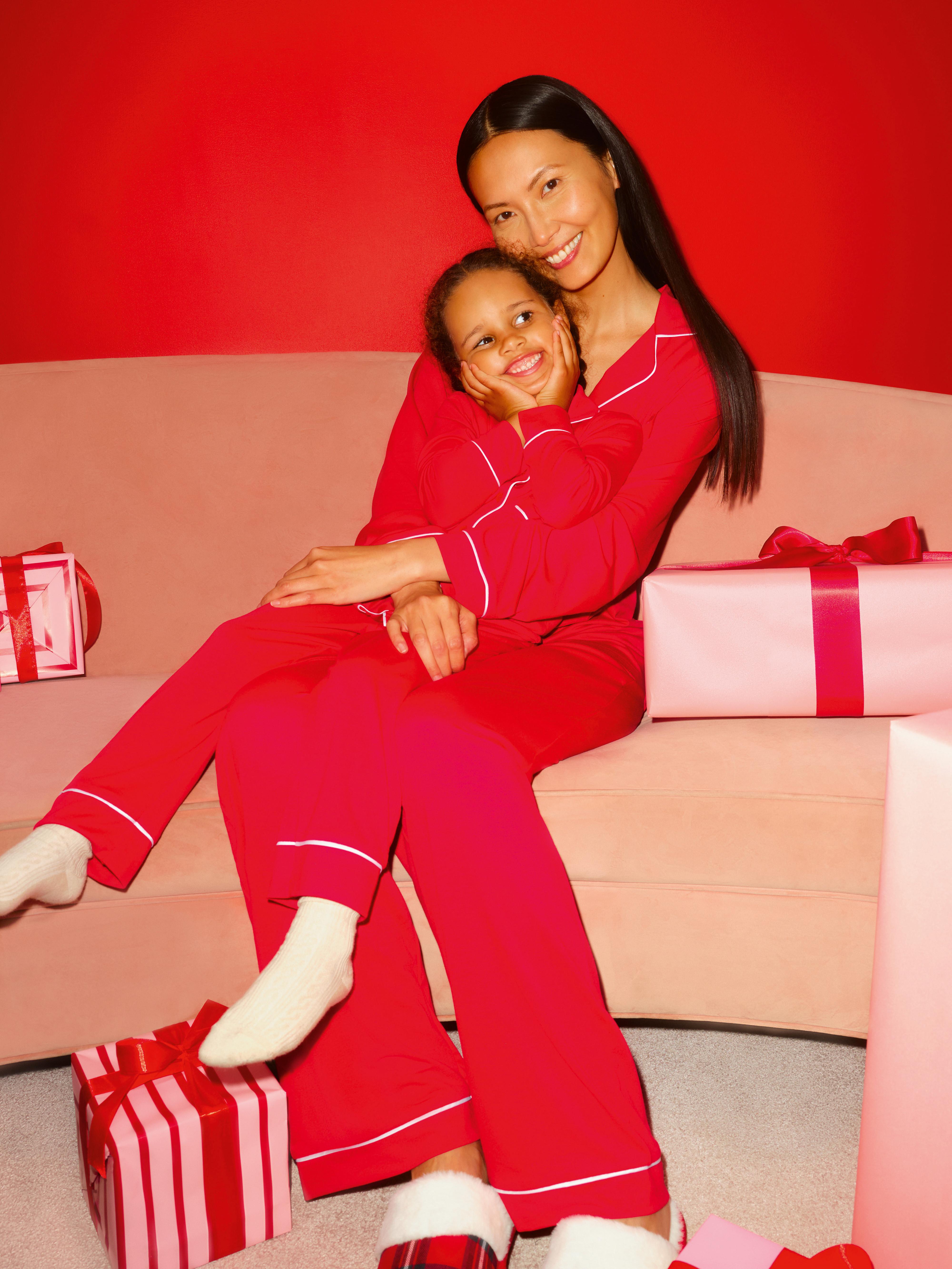 Pyjama De Noël En Satin Pour La Famille - Chemise Rayée à Boutons + Pantalon - Ensemble Nuit Assorti CGGMVCG