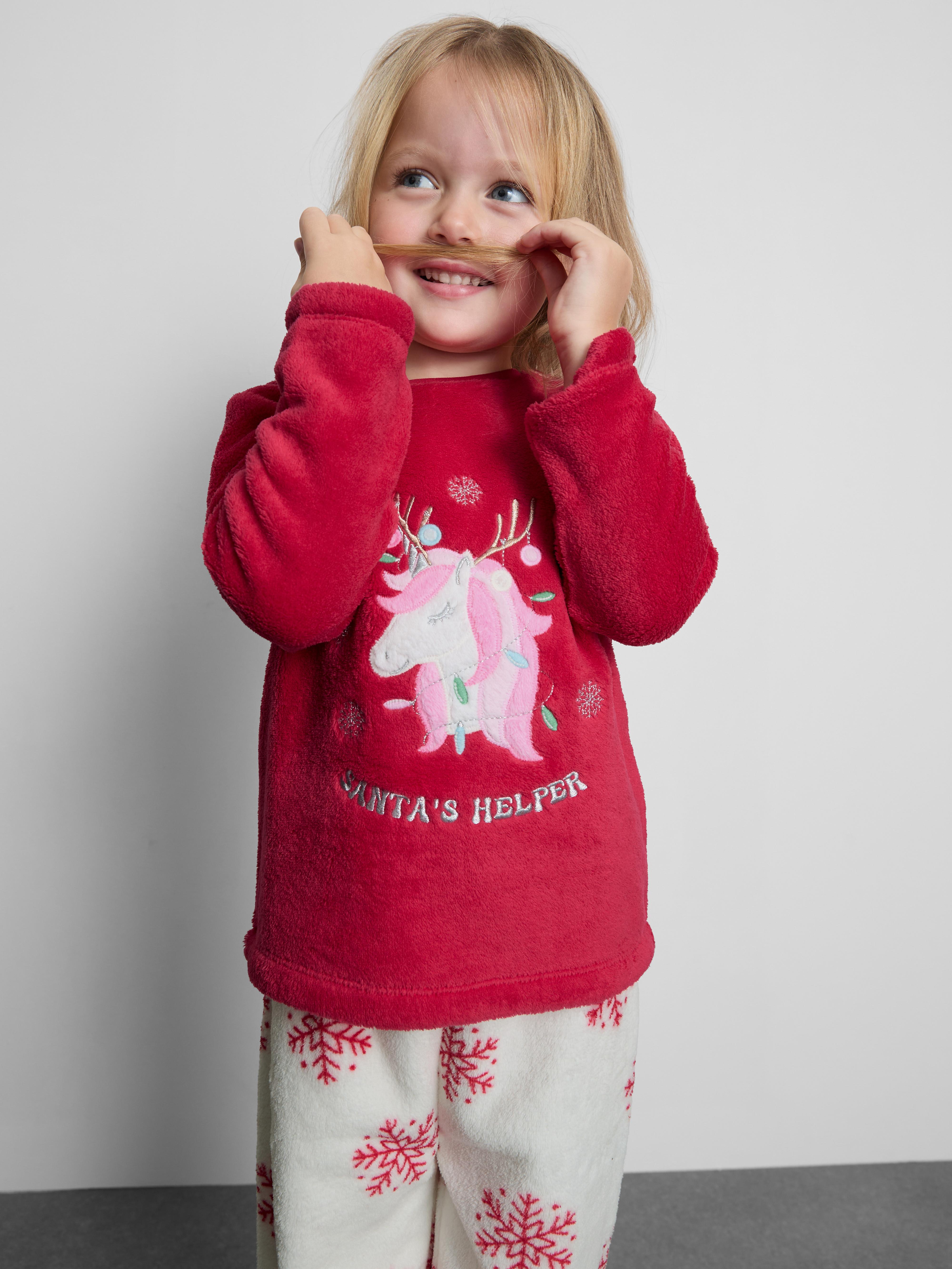 1,5–8 Jahre | Weihnachtsschlafanzug aus Fleece mit Einhorn-Grafik