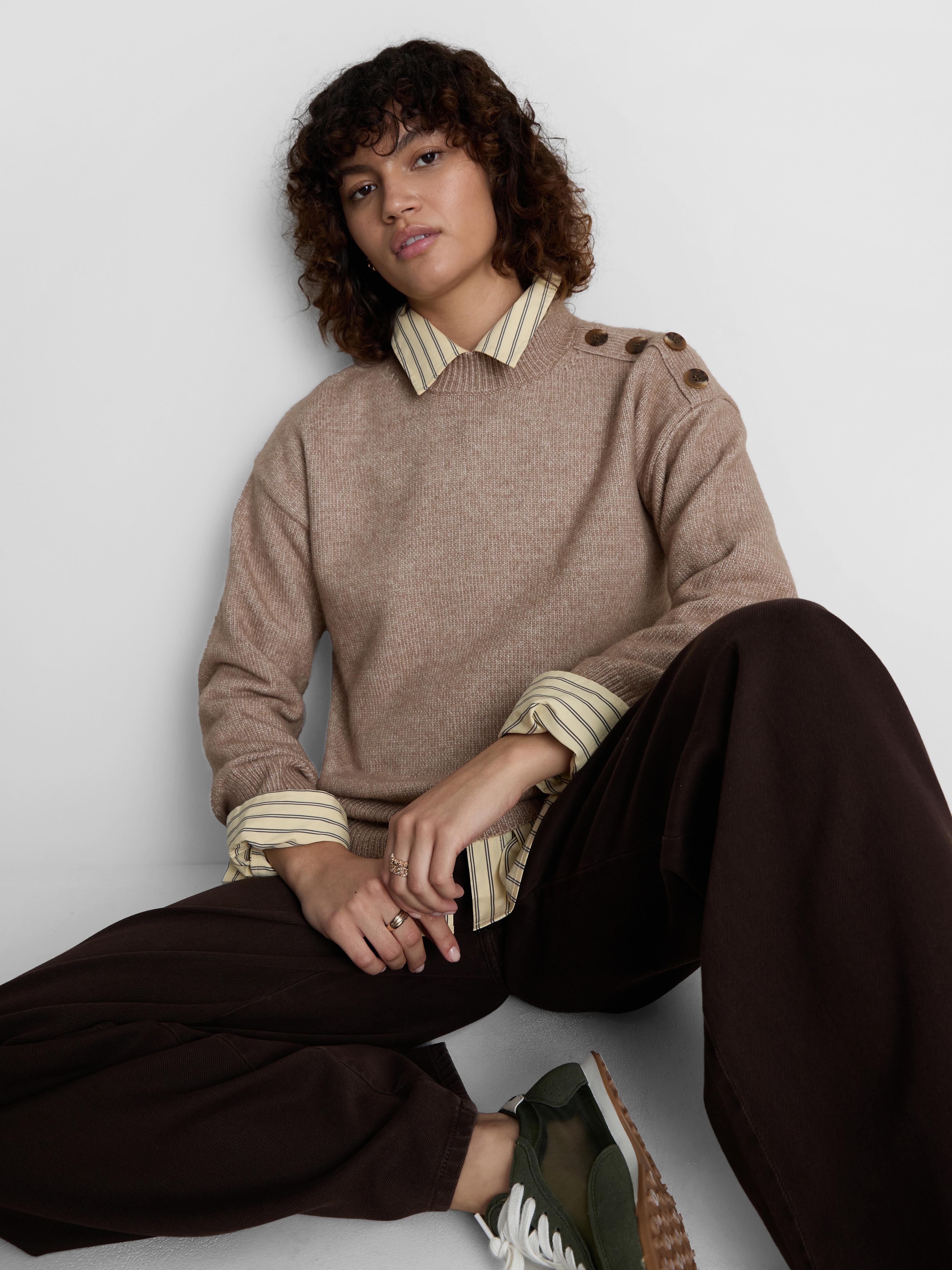 Button Detail Crew Neck Jumper Stone